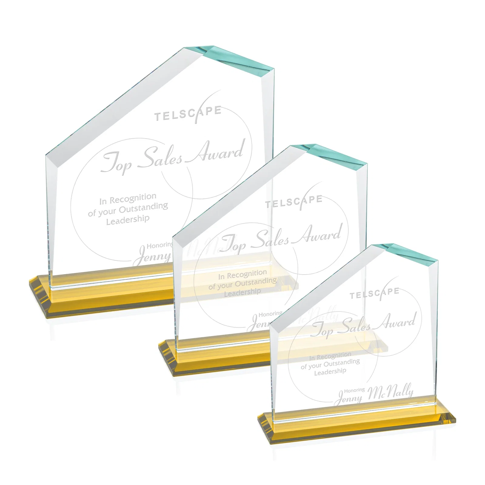 Personalized Starfire Crystal Real Estate Award with White Crystal Base for employee recognition