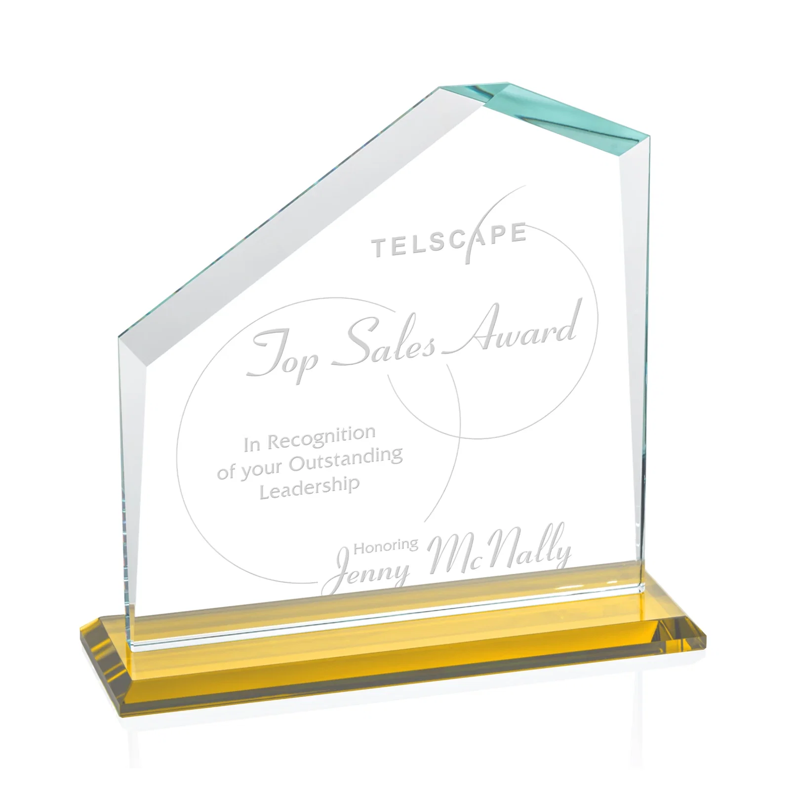 Personalized Starfire Crystal Real Estate Award with White Crystal Base for corporate award ceremonies