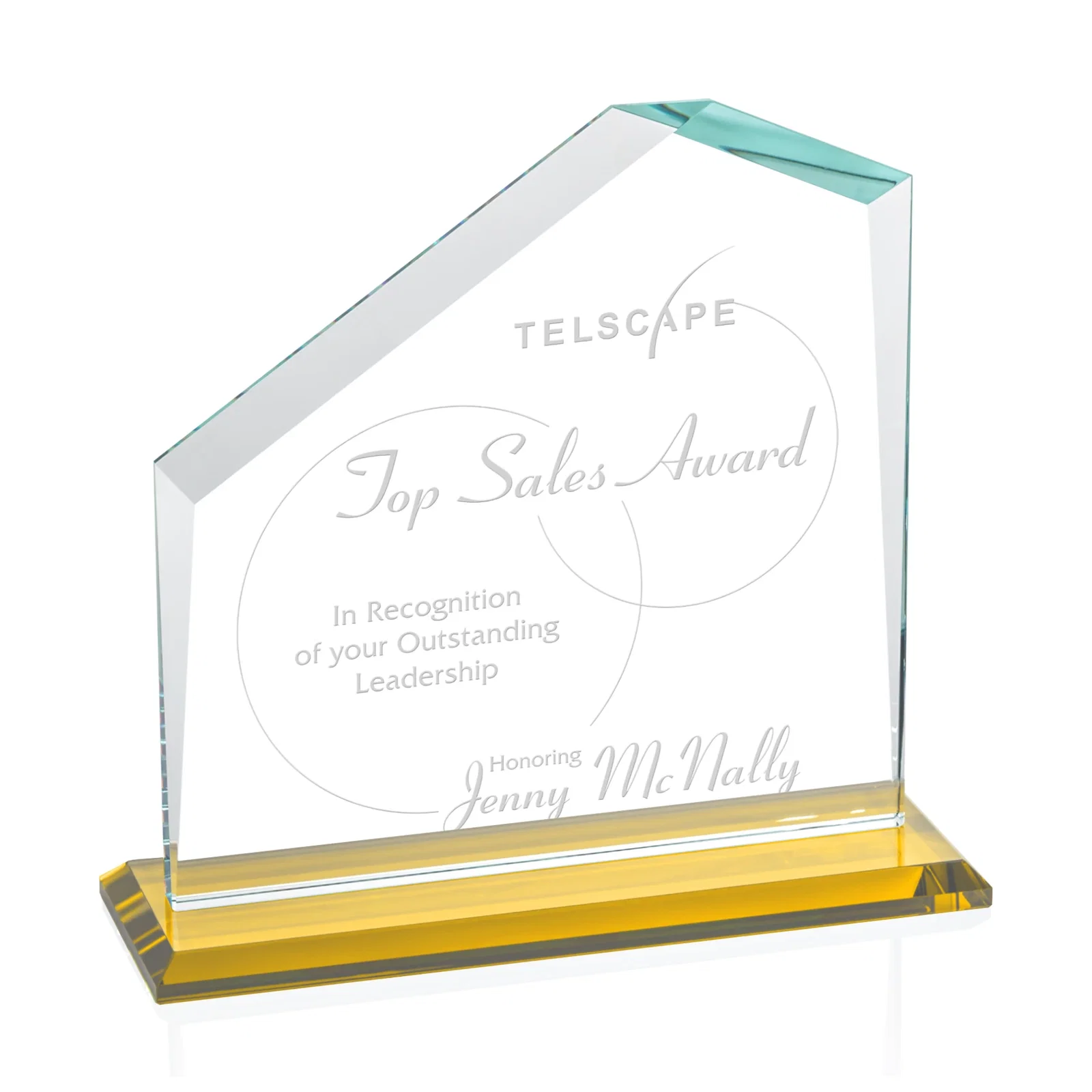 Personalized Starfire Crystal Real Estate Award with White Crystal Base for service anniversary gifts