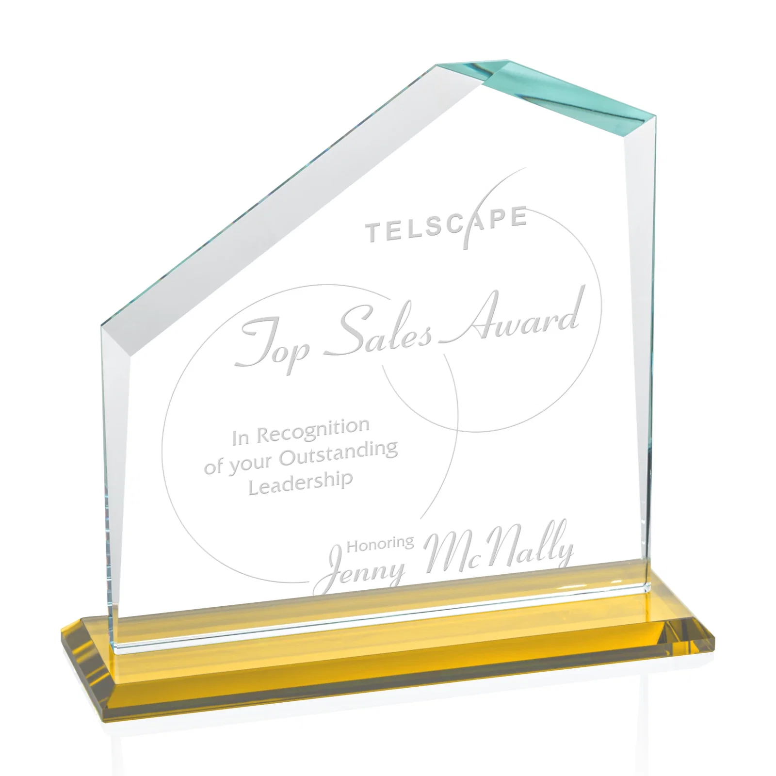 Personalized Starfire Crystal Real Estate Award with White Crystal Base for sales achievement awards