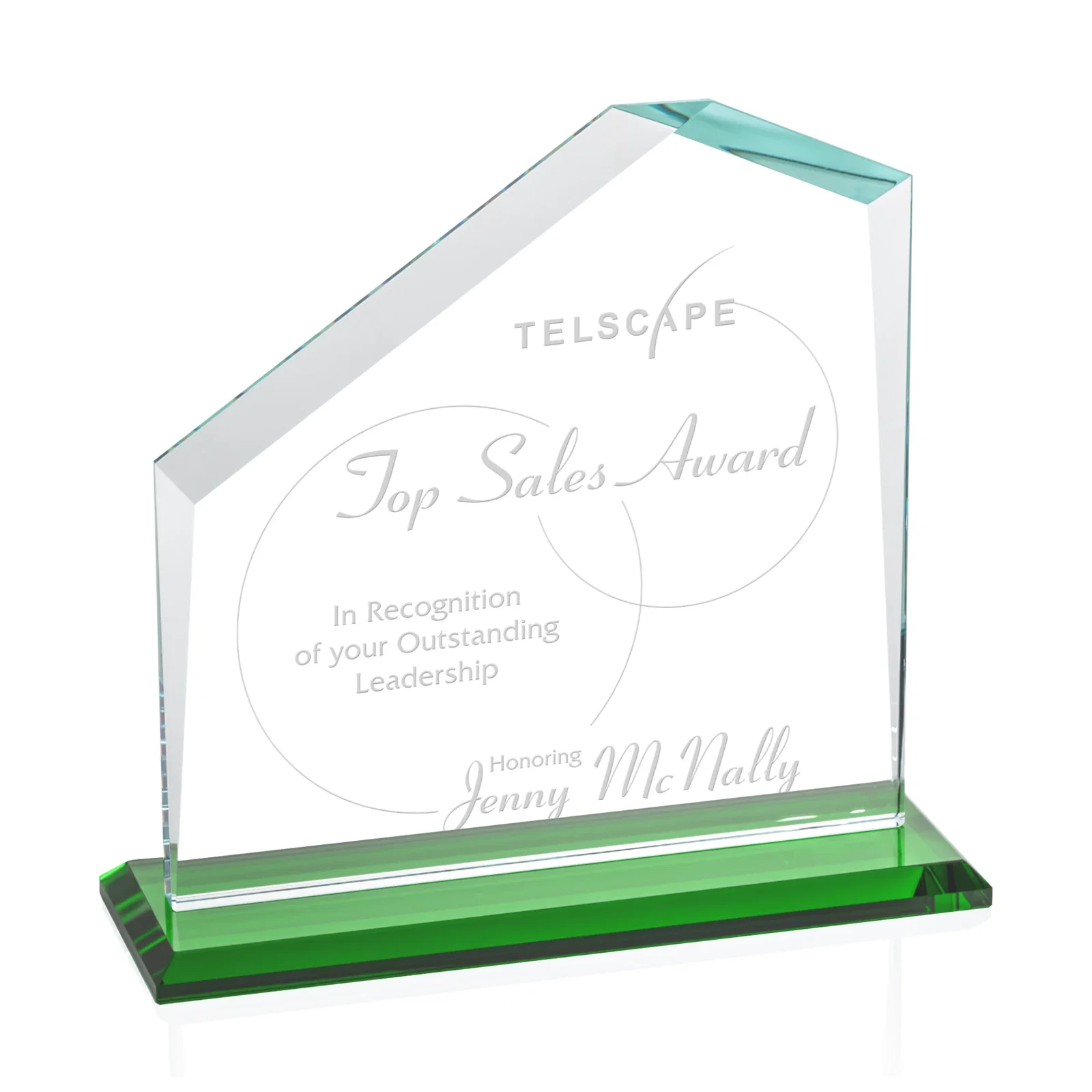 Personalized Starfire Crystal Real Estate Award with White Crystal Base for donor appreciation