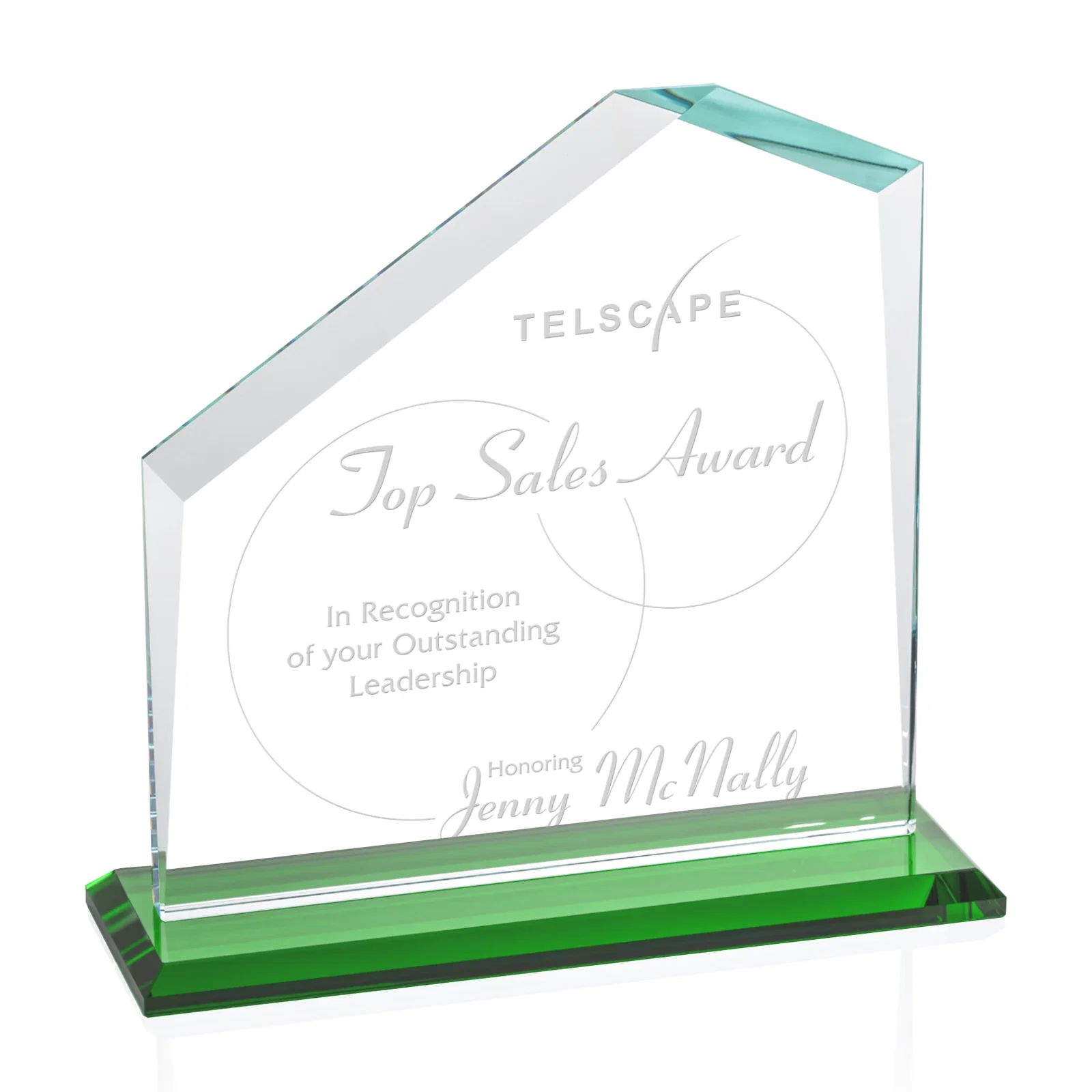 Personalized Starfire Crystal Real Estate Award with White Crystal Base for graduation ceremonies