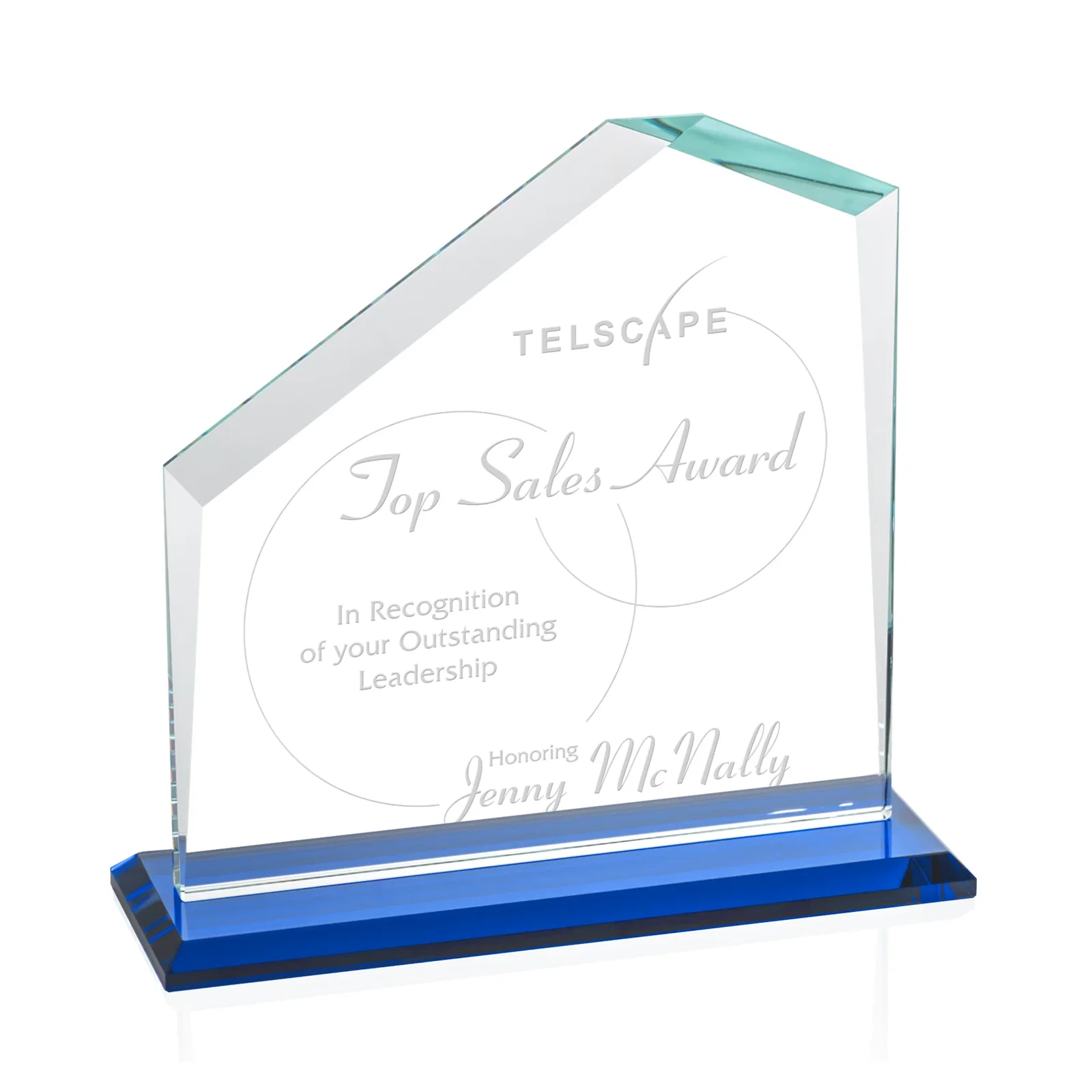 Personalized Starfire Crystal Real Estate Award with White Crystal Base for volunteer appreciation