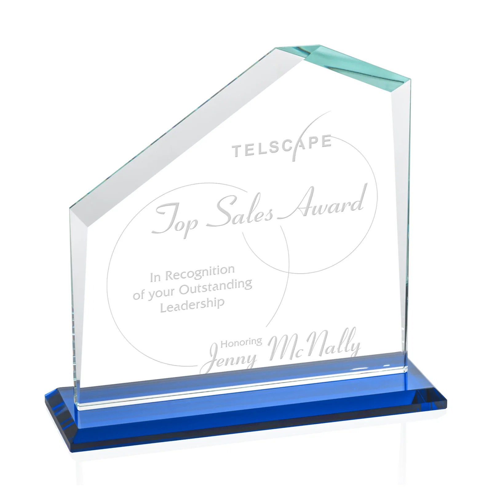 Personalized Starfire Crystal Real Estate Award with White Crystal Base for dealer and partner awards