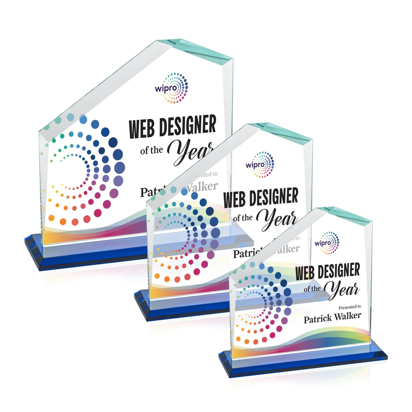 Custom printed Starfire Crystal Real Estate Award with White Crystal Base for employee recognition