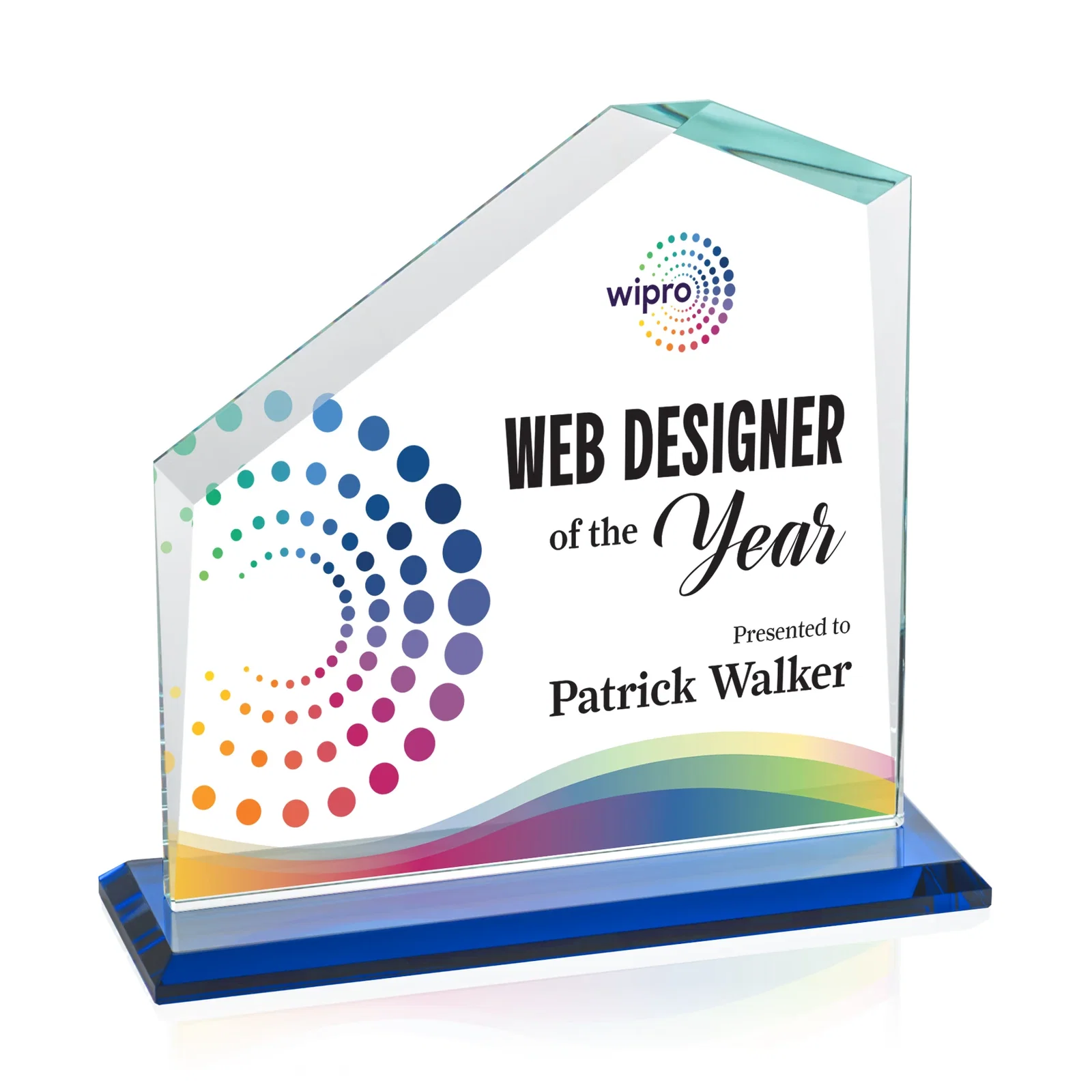 Custom printed Starfire Crystal Real Estate Award with White Crystal Base for service anniversary gifts