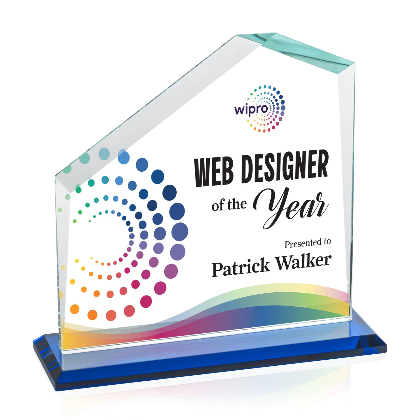 Custom printed Starfire Crystal Real Estate Award with White Crystal Base for sales achievement awards