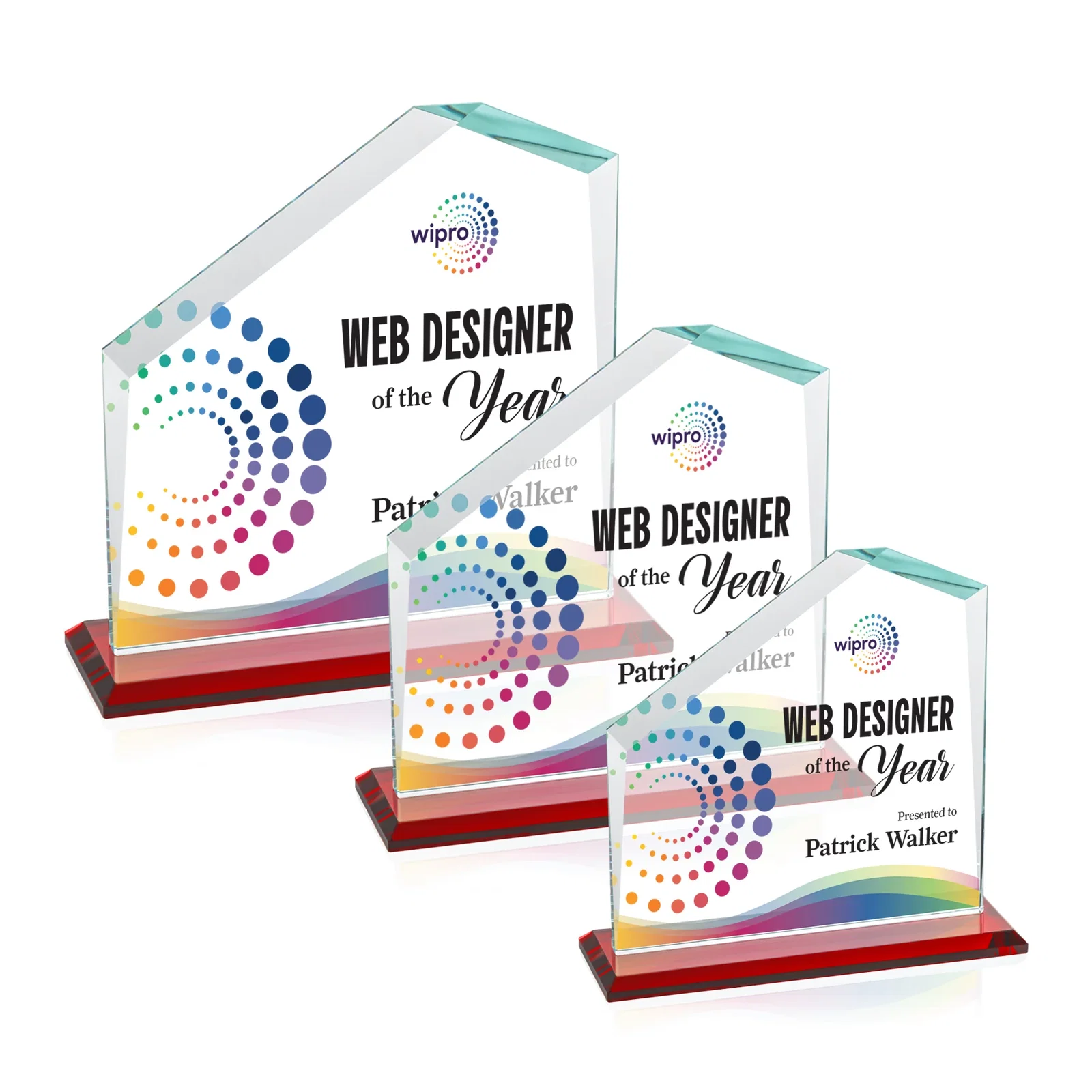 Custom printed Starfire Crystal Real Estate Award with White Crystal Base for retirement presentations