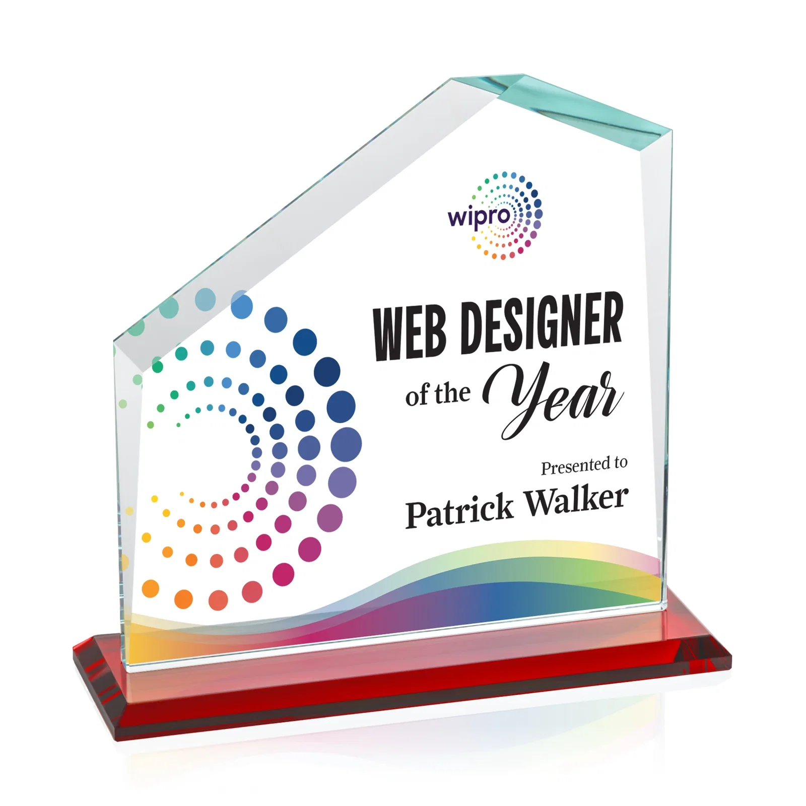 Custom printed Starfire Crystal Real Estate Award with White Crystal Base for donor appreciation