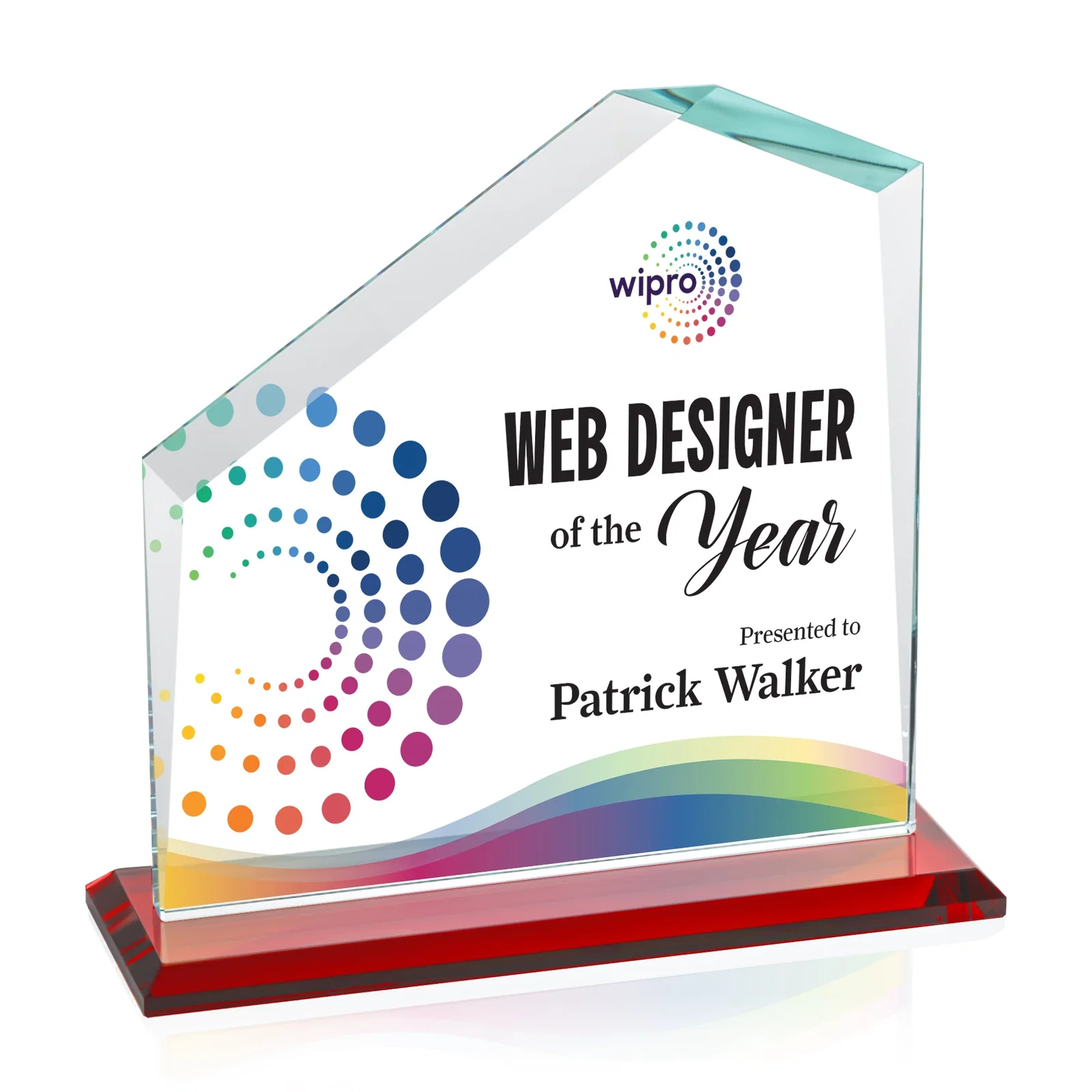 Custom printed Starfire Crystal Real Estate Award with White Crystal Base for graduation ceremonies