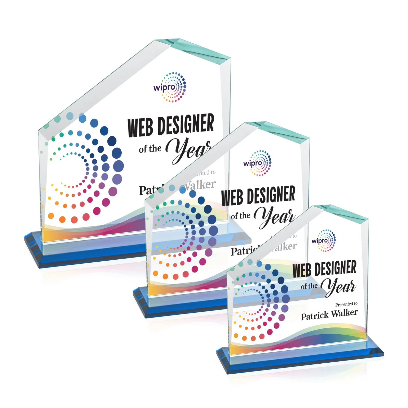 Custom printed Starfire Crystal Real Estate Award with White Crystal Base for safety achievement programs