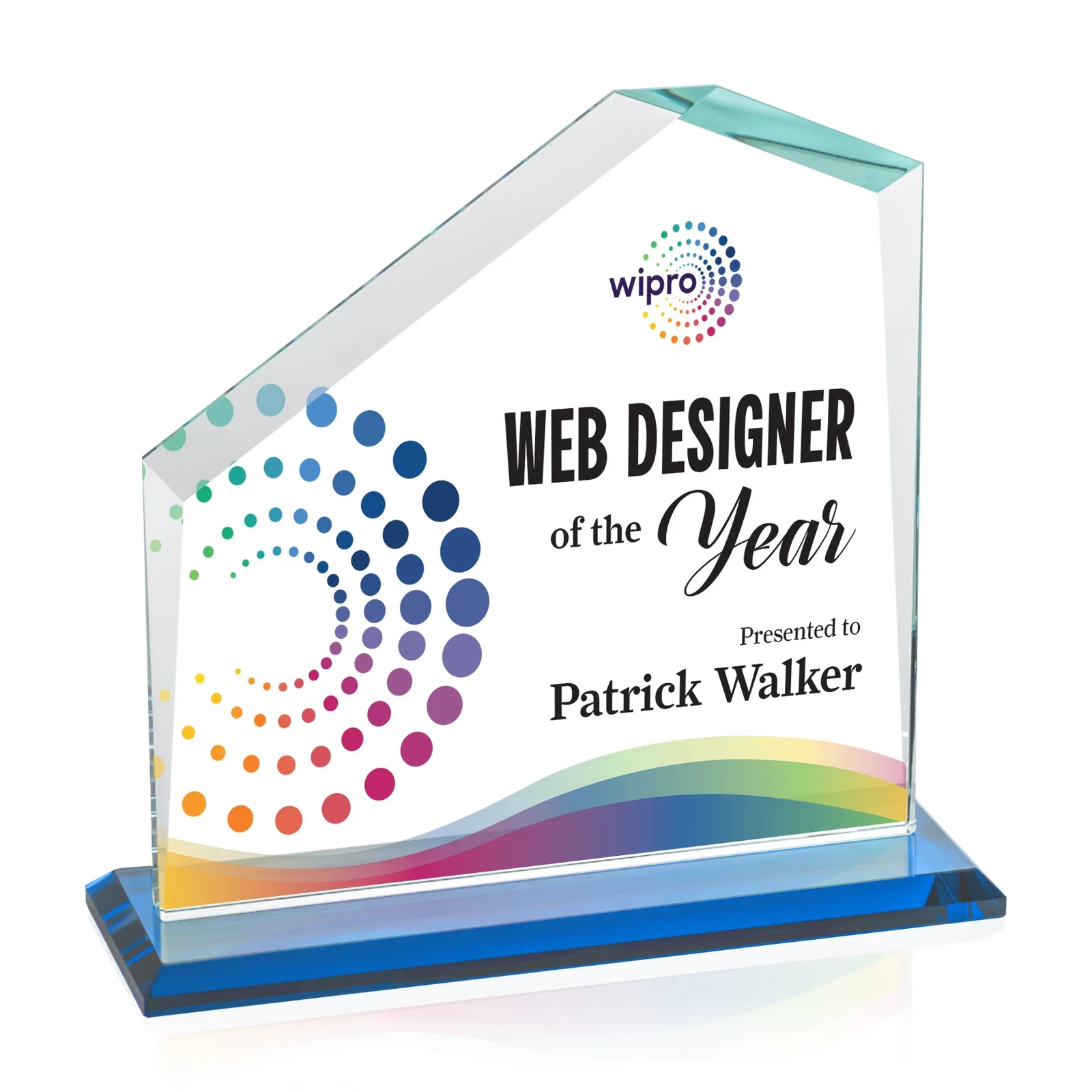 Custom printed Starfire Crystal Real Estate Award with White Crystal Base for company anniversary events