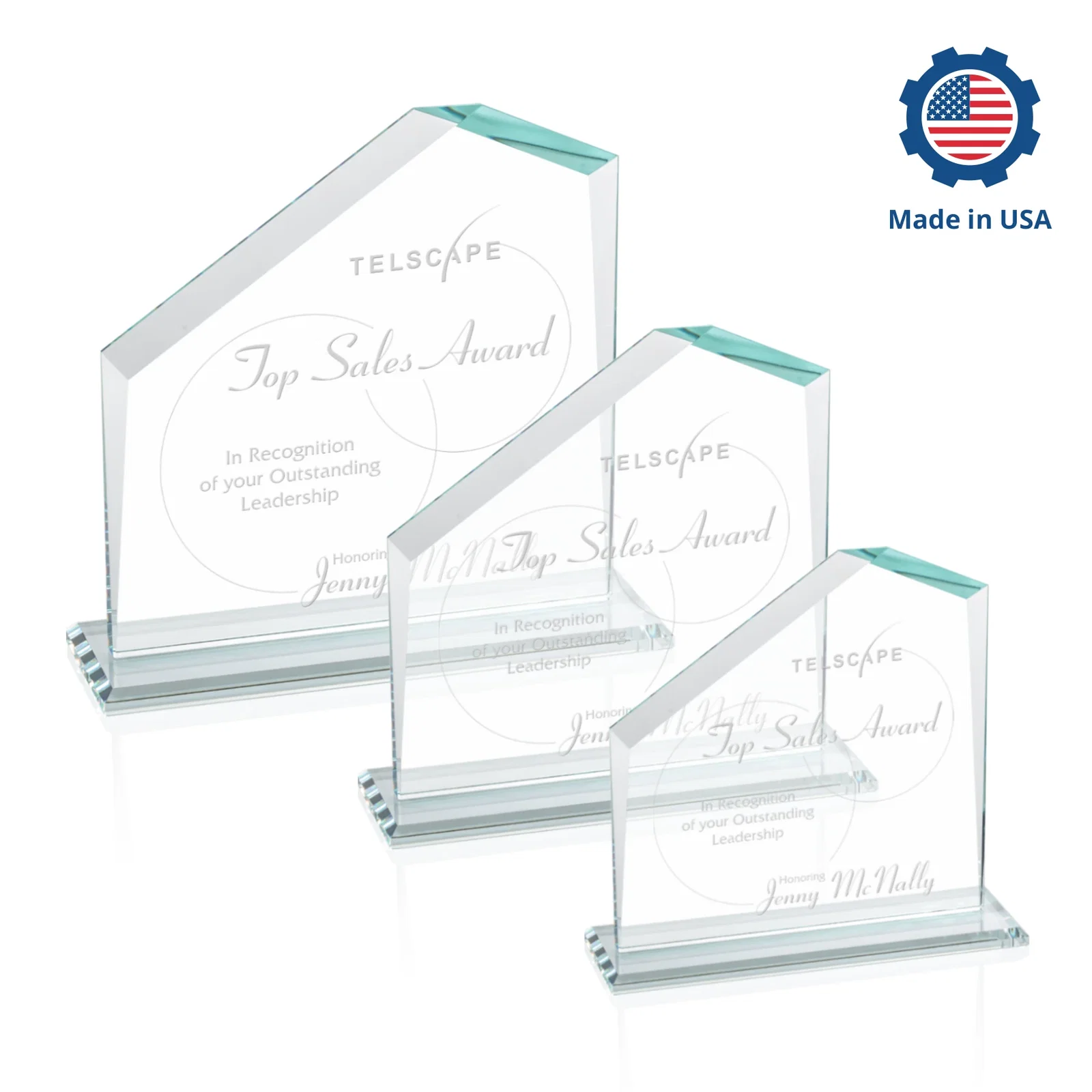 Customized Starfire Crystal Real Estate Award with White Crystal Base for retirement presentations