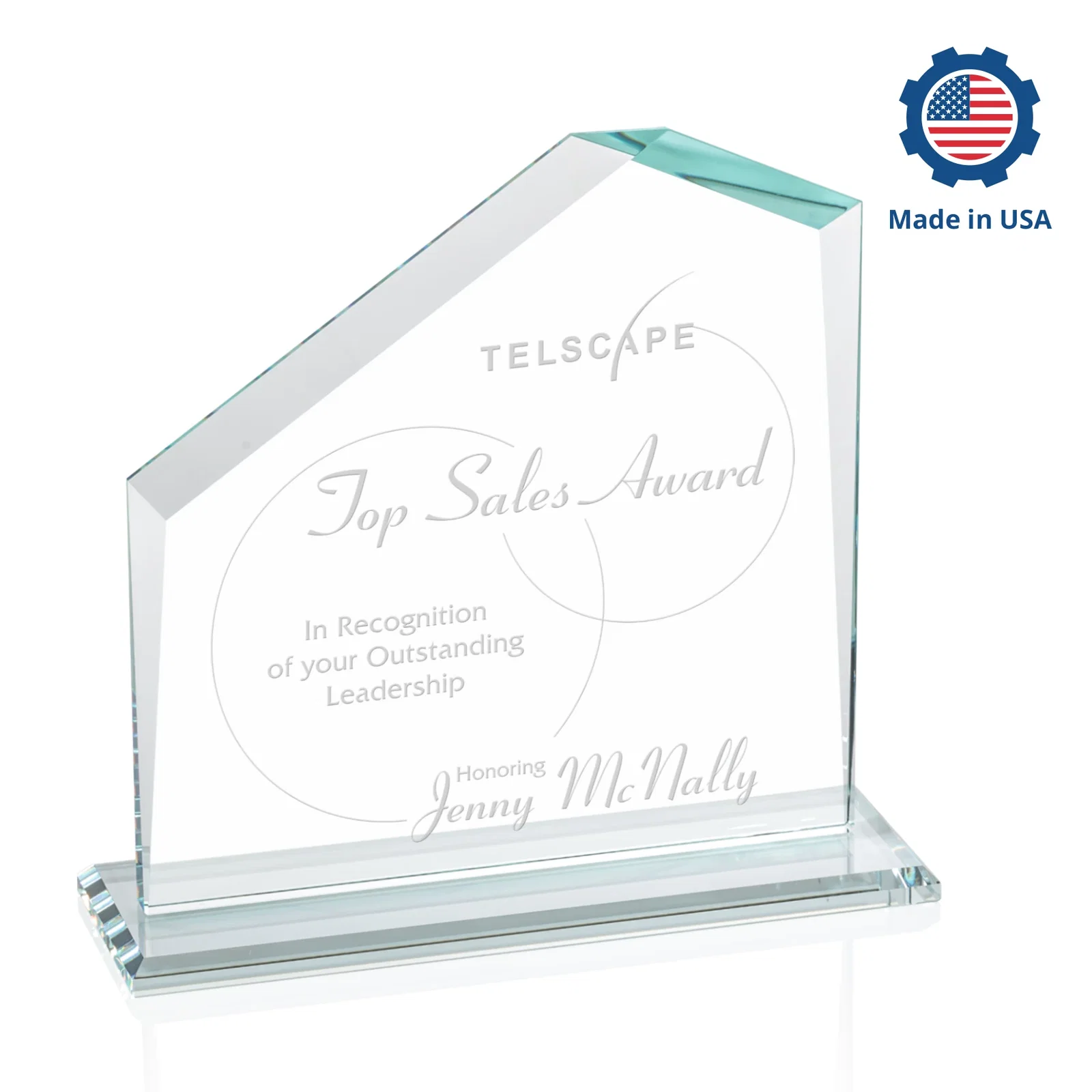 Customized Starfire Crystal Real Estate Award with White Crystal Base for team milestone celebrations