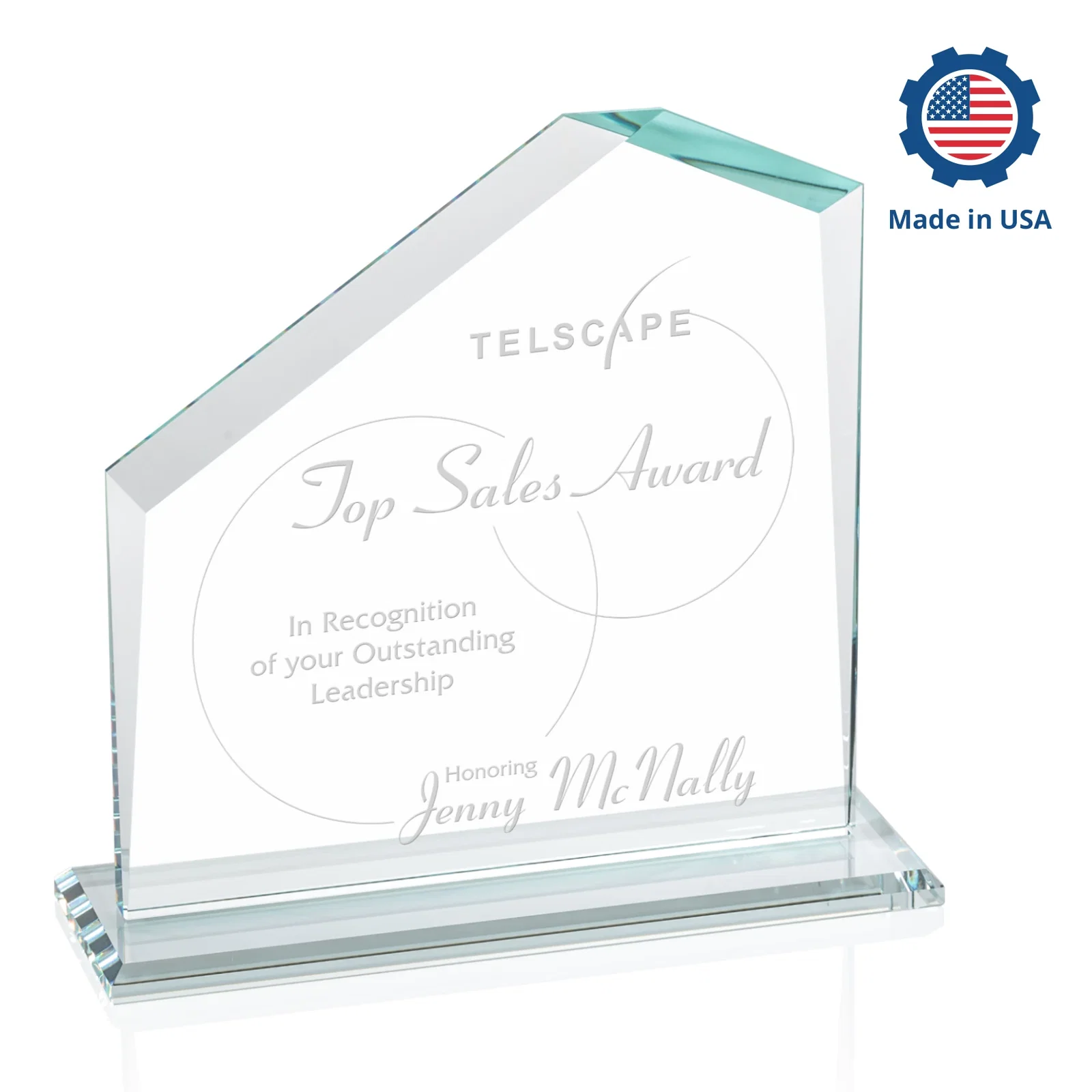 Customized Starfire Crystal Real Estate Award with White Crystal Base for donor appreciation