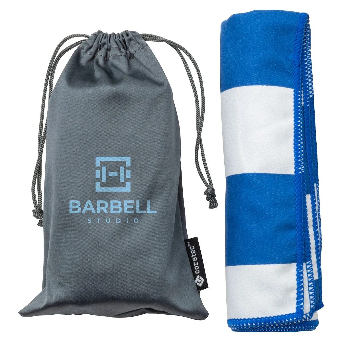 Custom Fairway Striped Microfiber Sports Towel, front view of the branded 15" x 30" towel