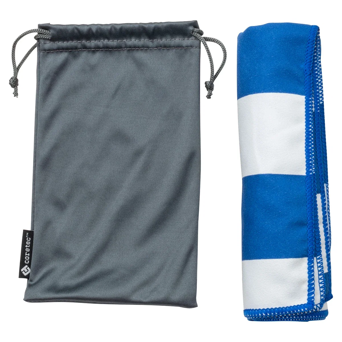 Promotional Fairway Sports Towel draped over a golf bag, branded microfiber towel in use