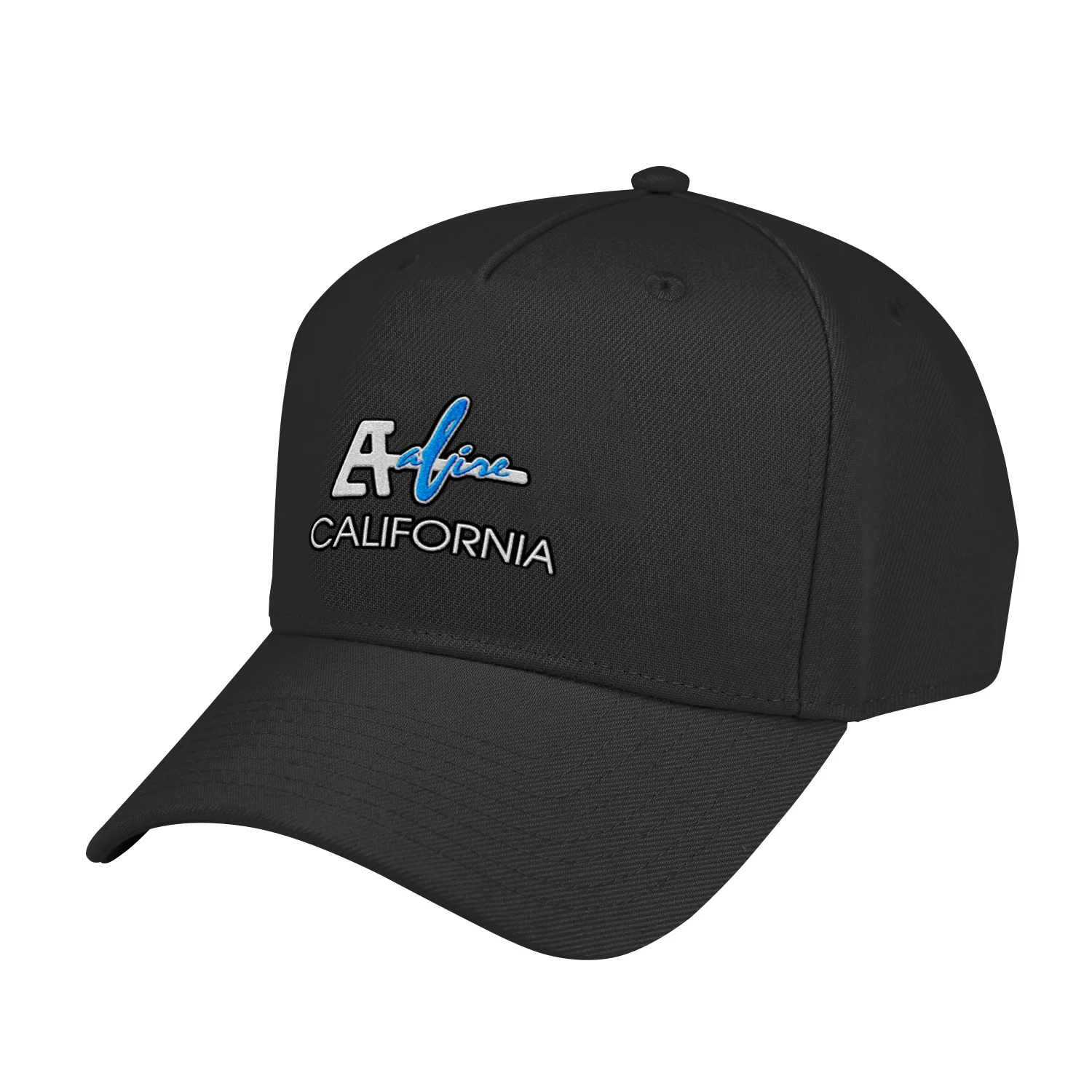 Five panel cap with a curved bill and structured crown