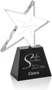 Waterjet-Cut Crystal Star on Black, Blue or Clear Base