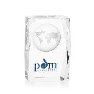 Optical Crystal Tower Award With a Globe Molded Into the Back