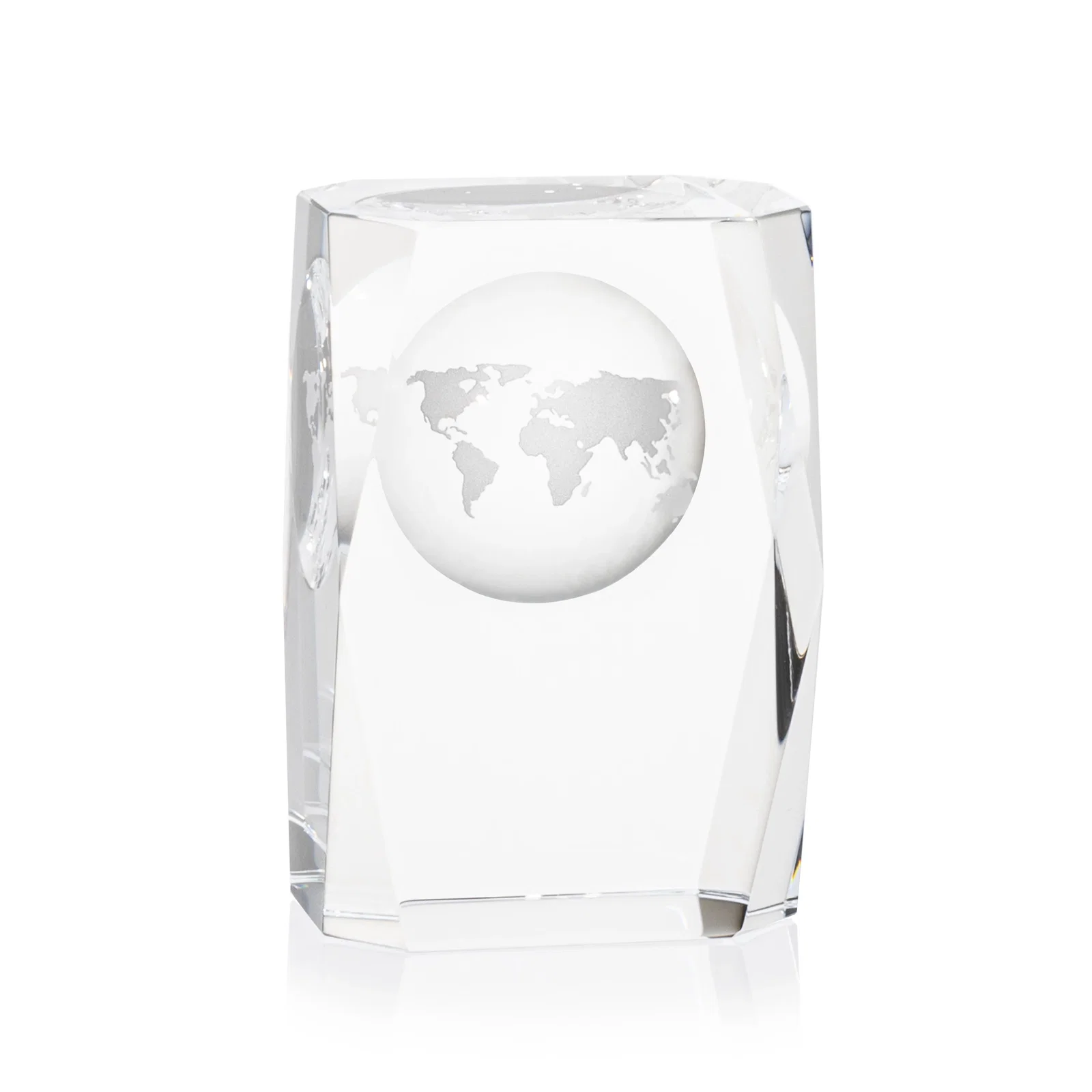Custom Optical Crystal Tower Award With a Globe Molded Into the Back for safety achievement programs