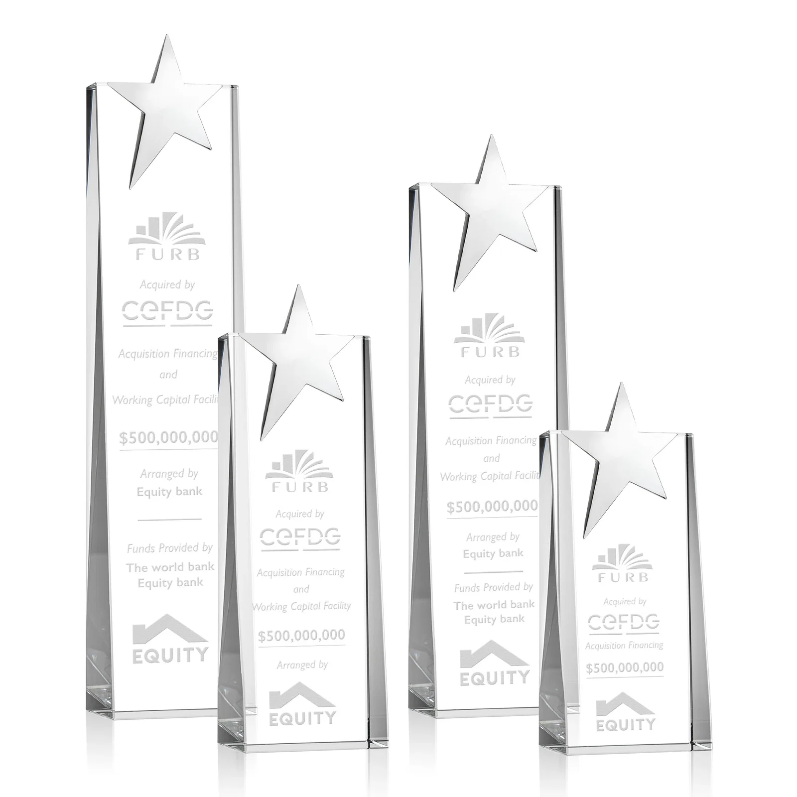 Custom Optical Crystal Tower Award With Chrome Star Crown for employee recognition