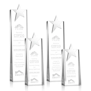 Optical Crystal Tower Award With Chrome Star Crown