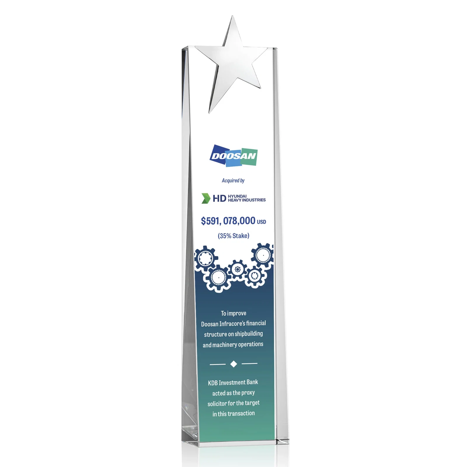Custom Optical Crystal Tower Award With Chrome Star Crown for volunteer appreciation