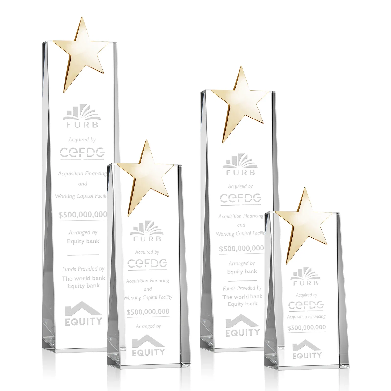 Custom Optical Crystal Tower Award With Chrome Star Crown for company anniversary events