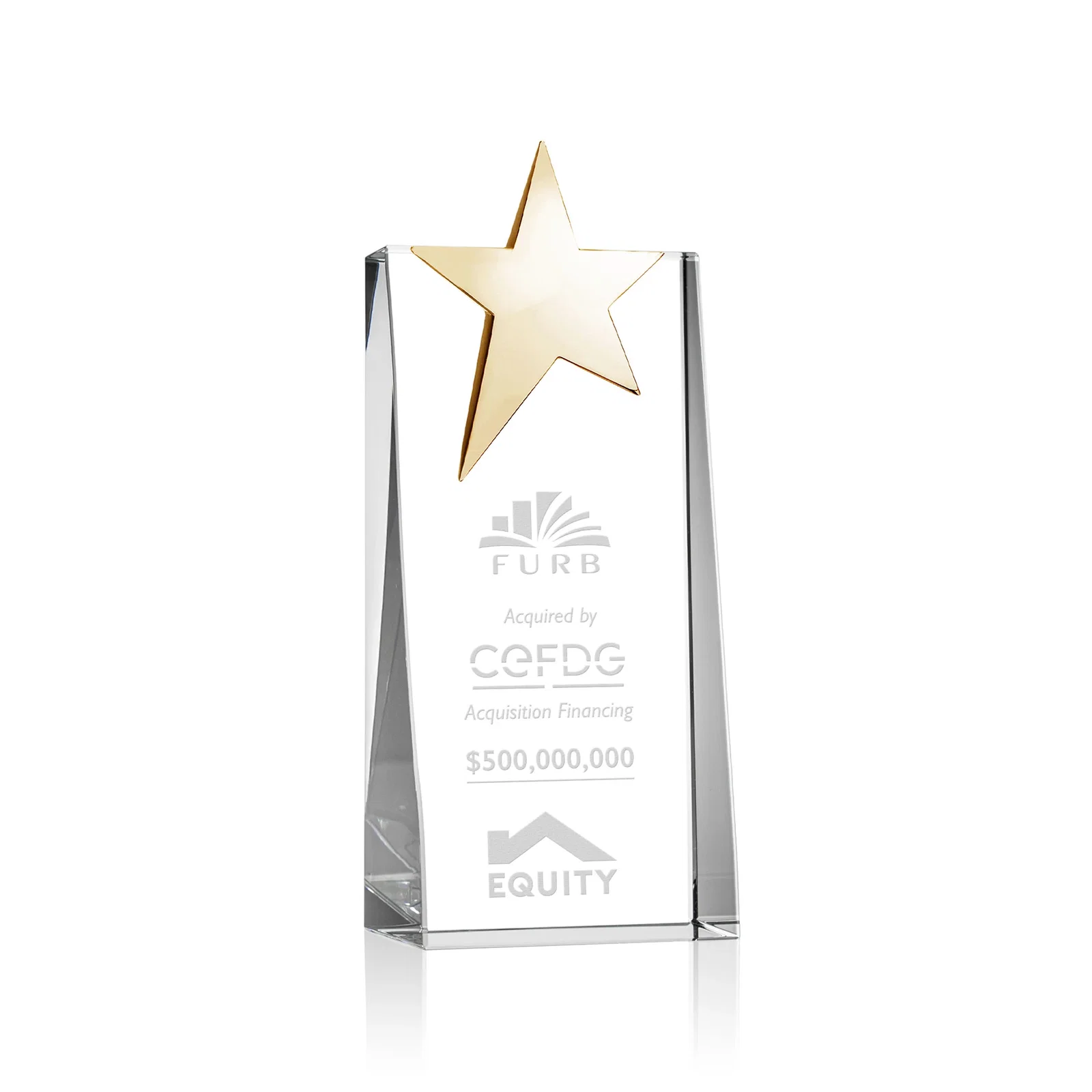 Personalized Optical Crystal Tower Award With Chrome Star Crown for employee recognition