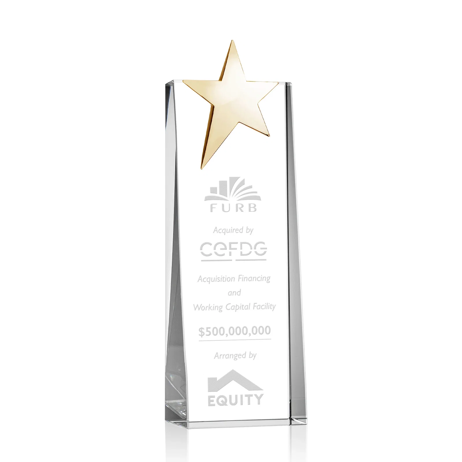 Personalized Optical Crystal Tower Award With Chrome Star Crown for corporate award ceremonies