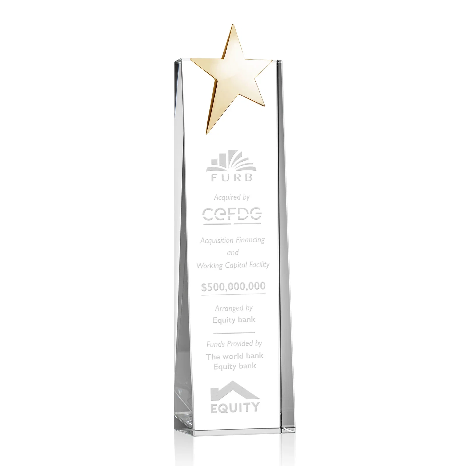 Personalized Optical Crystal Tower Award With Chrome Star Crown for service anniversary gifts
