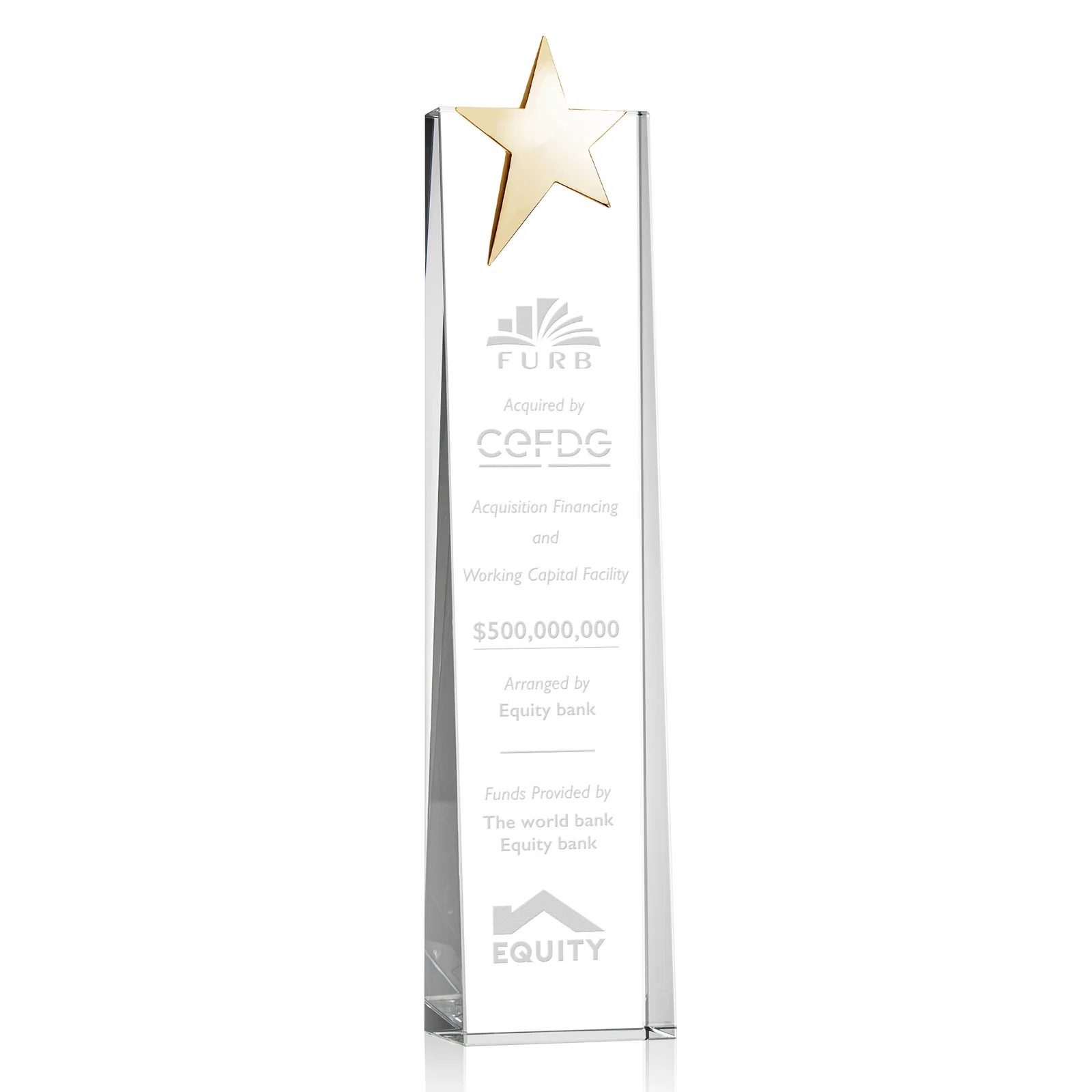 Personalized Optical Crystal Tower Award With Chrome Star Crown for sales achievement awards