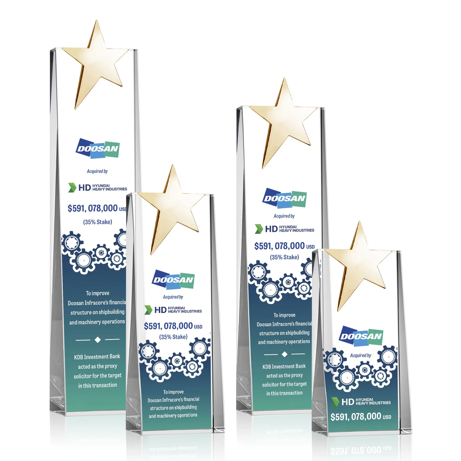 Personalized Optical Crystal Tower Award With Chrome Star Crown for retirement presentations