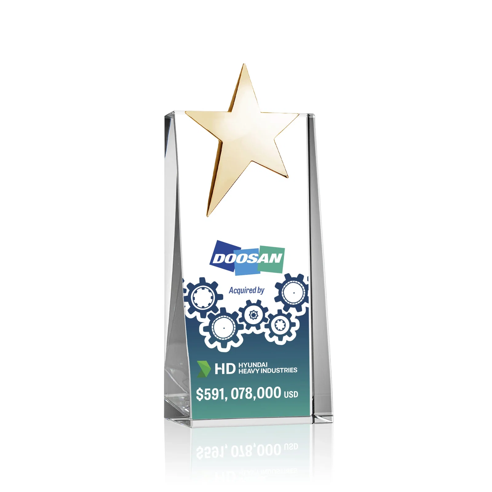 Personalized Optical Crystal Tower Award With Chrome Star Crown for team milestone celebrations