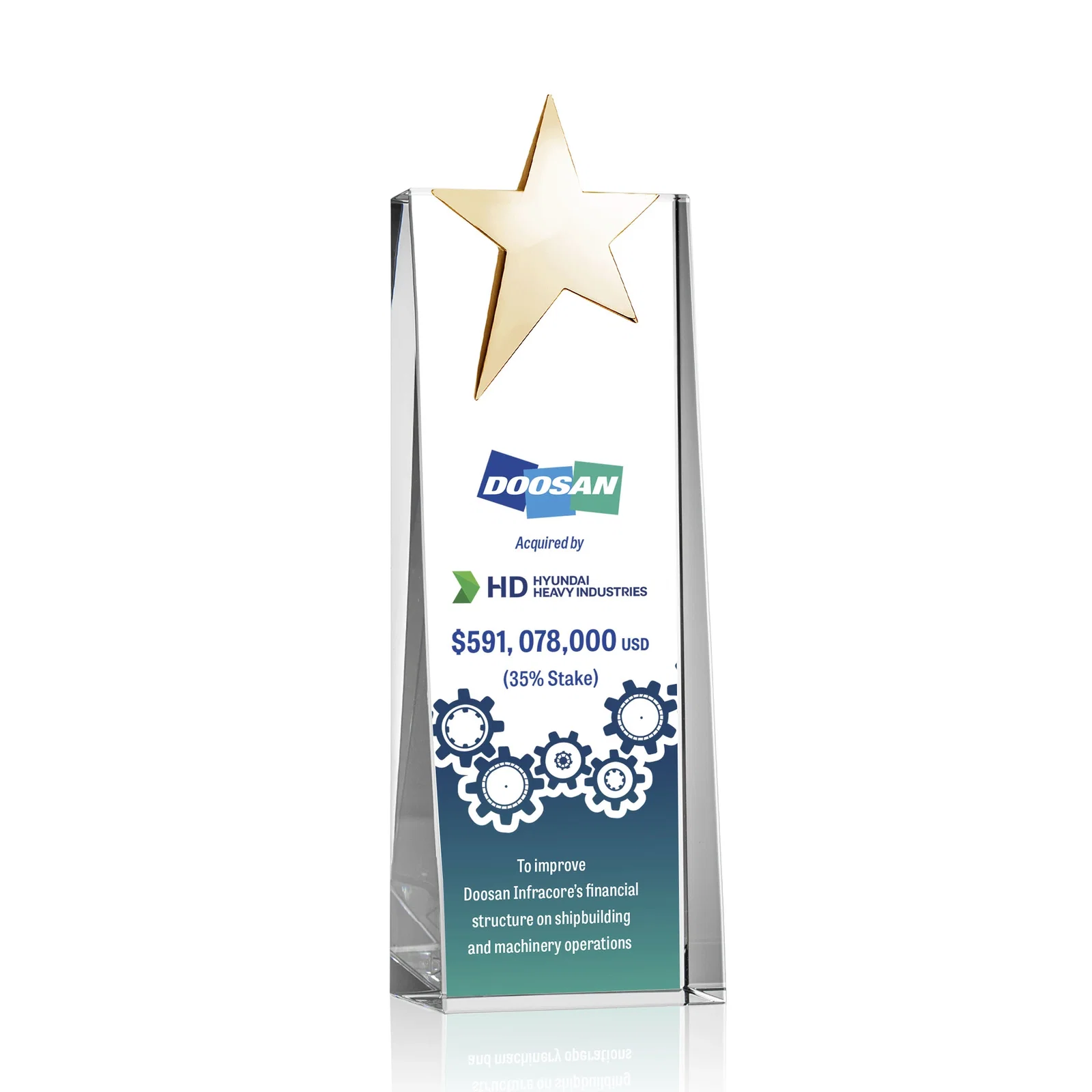 Personalized Optical Crystal Tower Award With Chrome Star Crown for donor appreciation