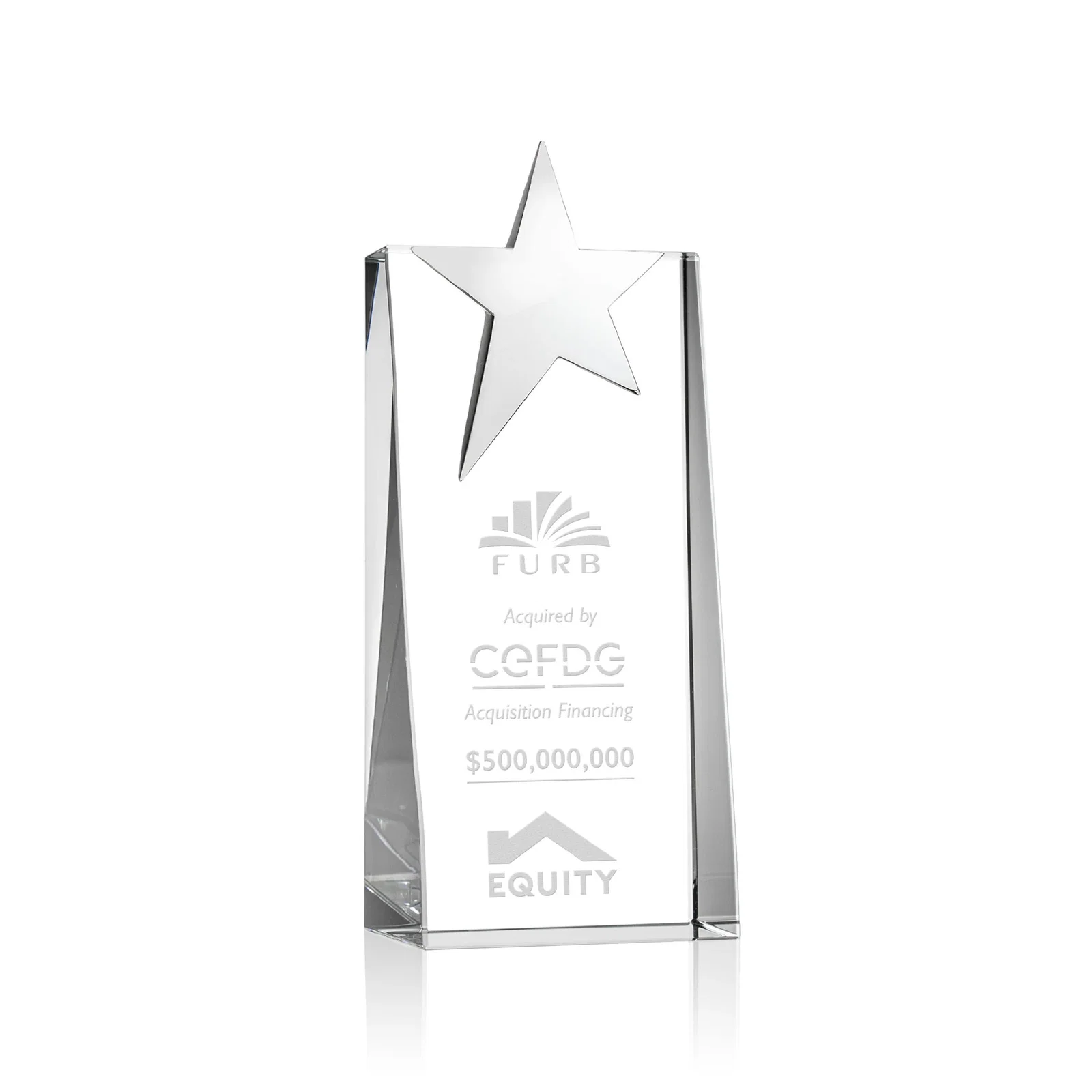 Custom Optical Crystal Tower Award With Chrome Star Crown for corporate award ceremonies