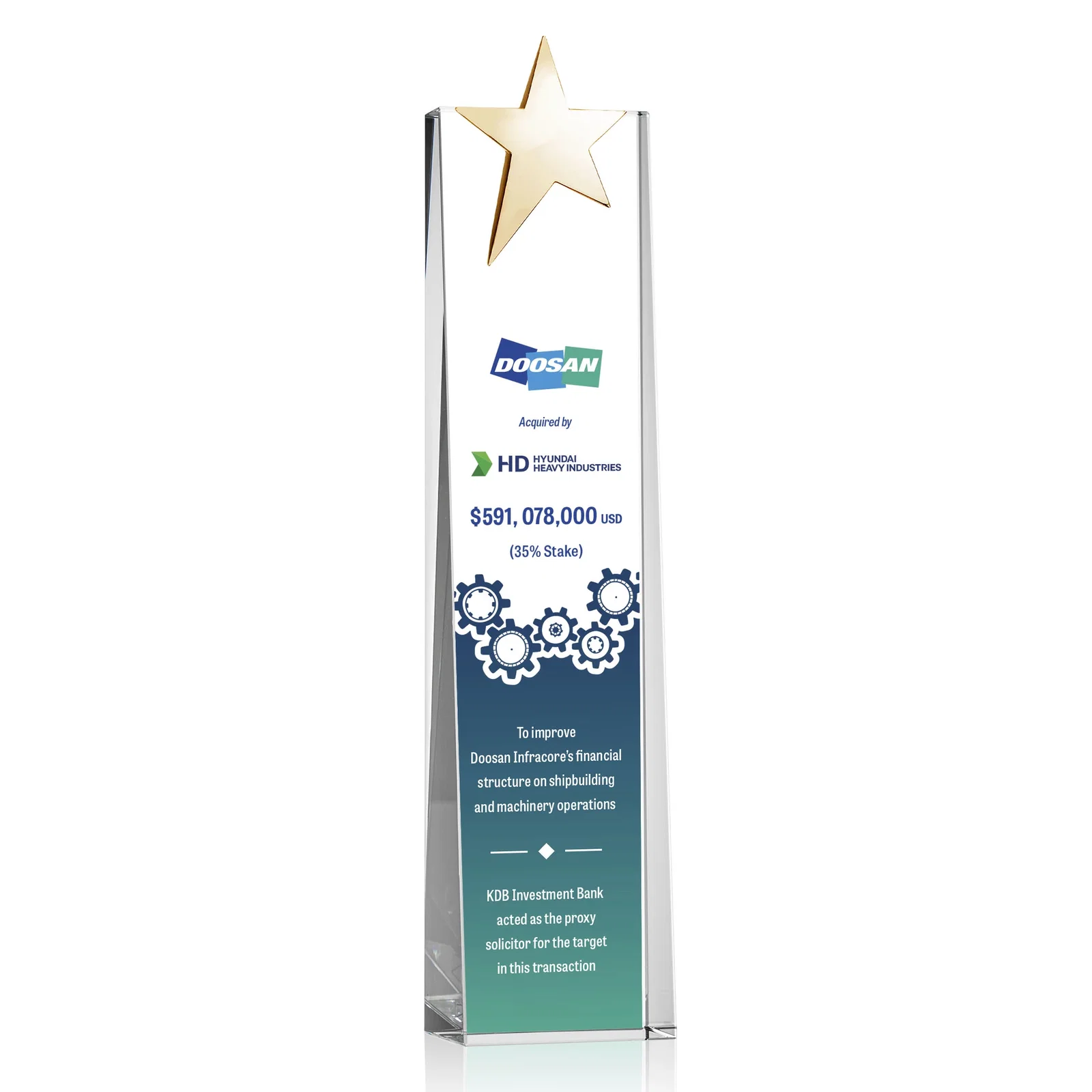 Personalized Optical Crystal Tower Award With Chrome Star Crown for safety achievement programs