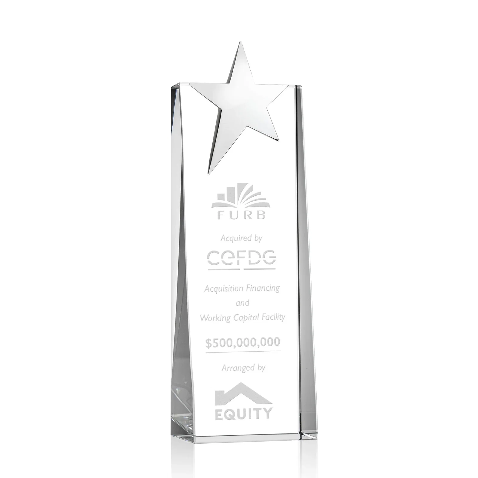 Custom Optical Crystal Tower Award With Chrome Star Crown for service anniversary gifts