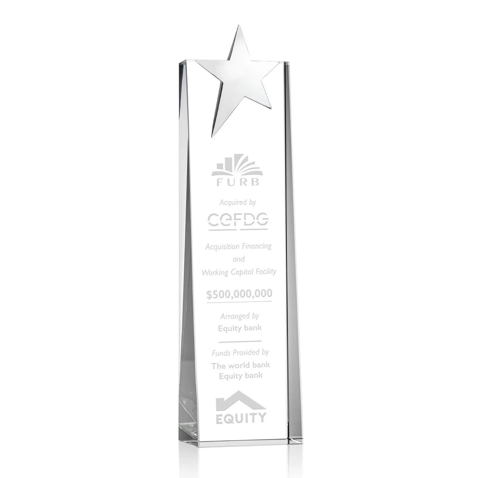 Custom Optical Crystal Tower Award With Chrome Star Crown for sales achievement awards