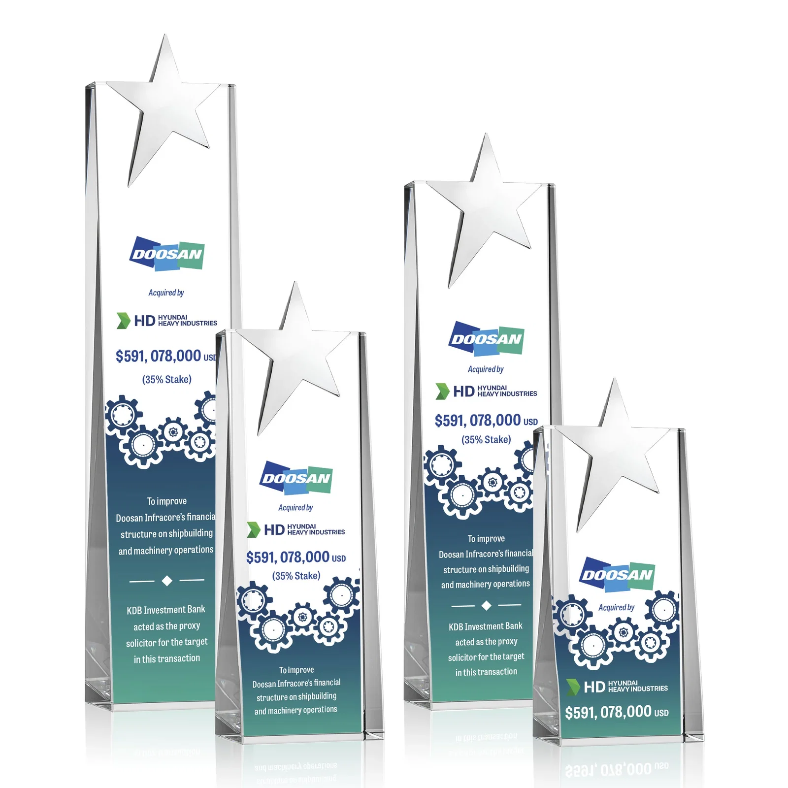 Custom Optical Crystal Tower Award With Chrome Star Crown for team milestone celebrations