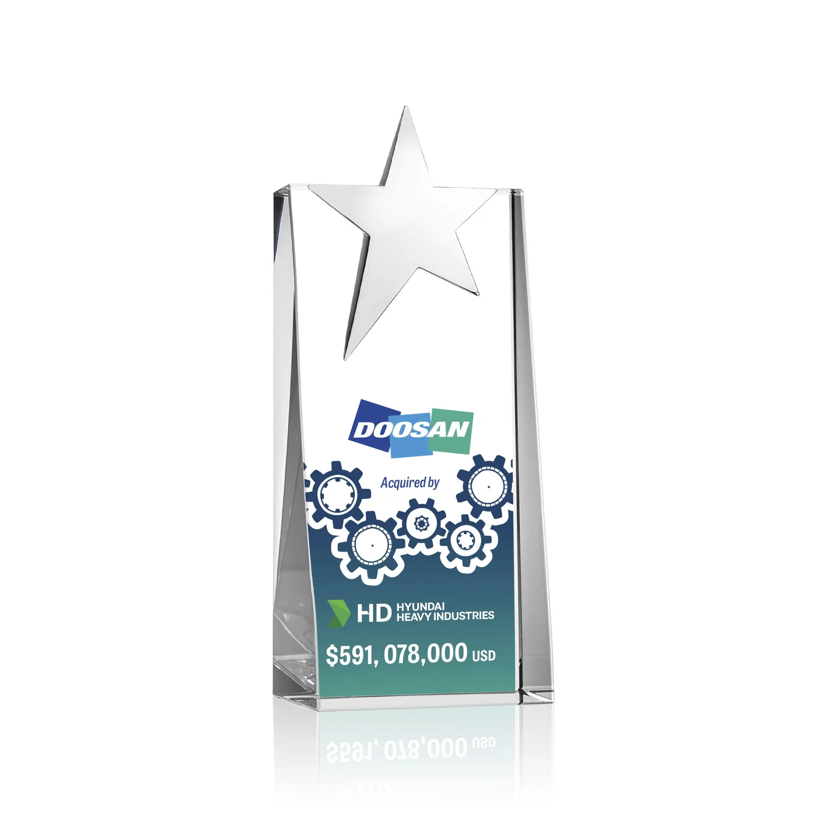 Custom Optical Crystal Tower Award With Chrome Star Crown for donor appreciation