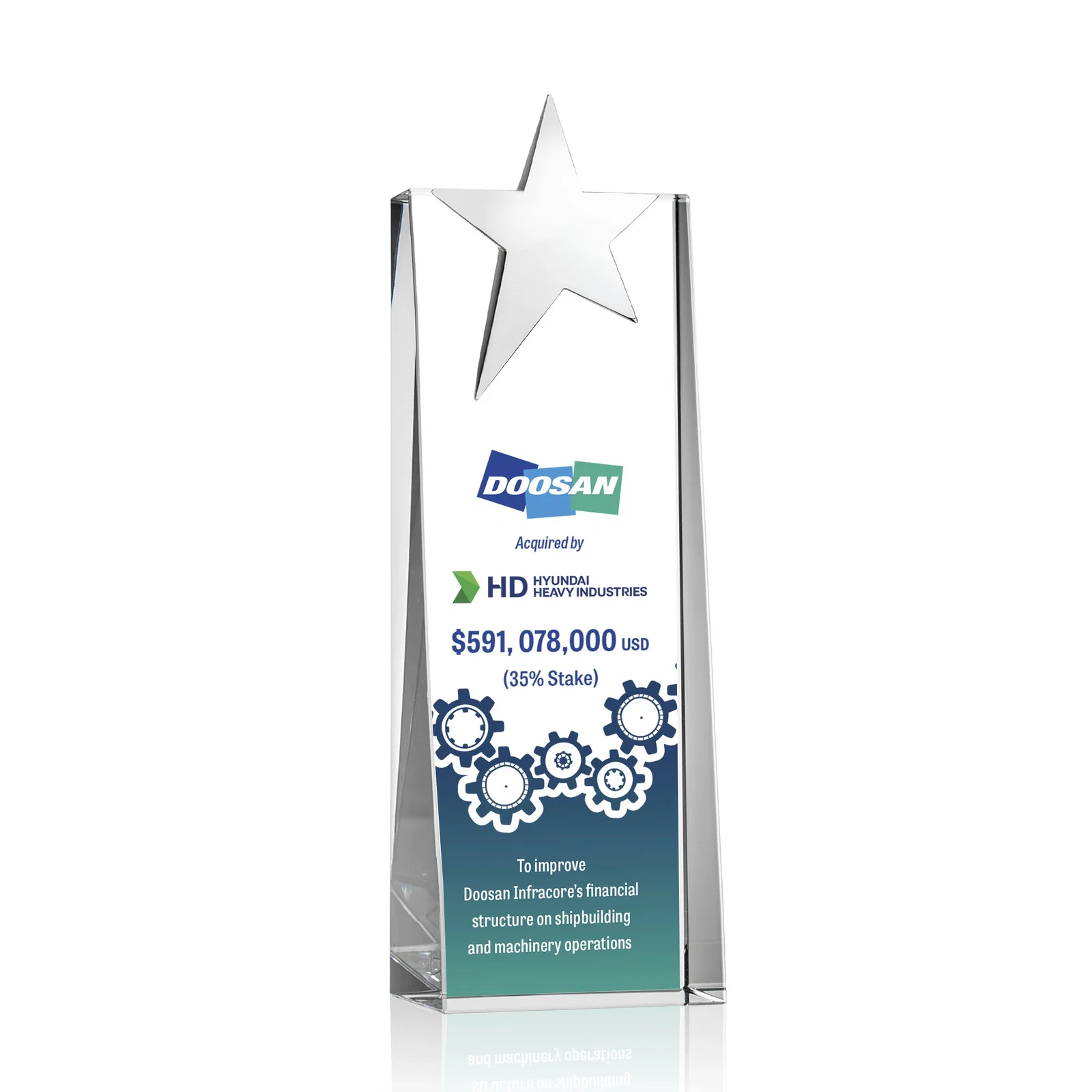 Custom Optical Crystal Tower Award With Chrome Star Crown for graduation ceremonies