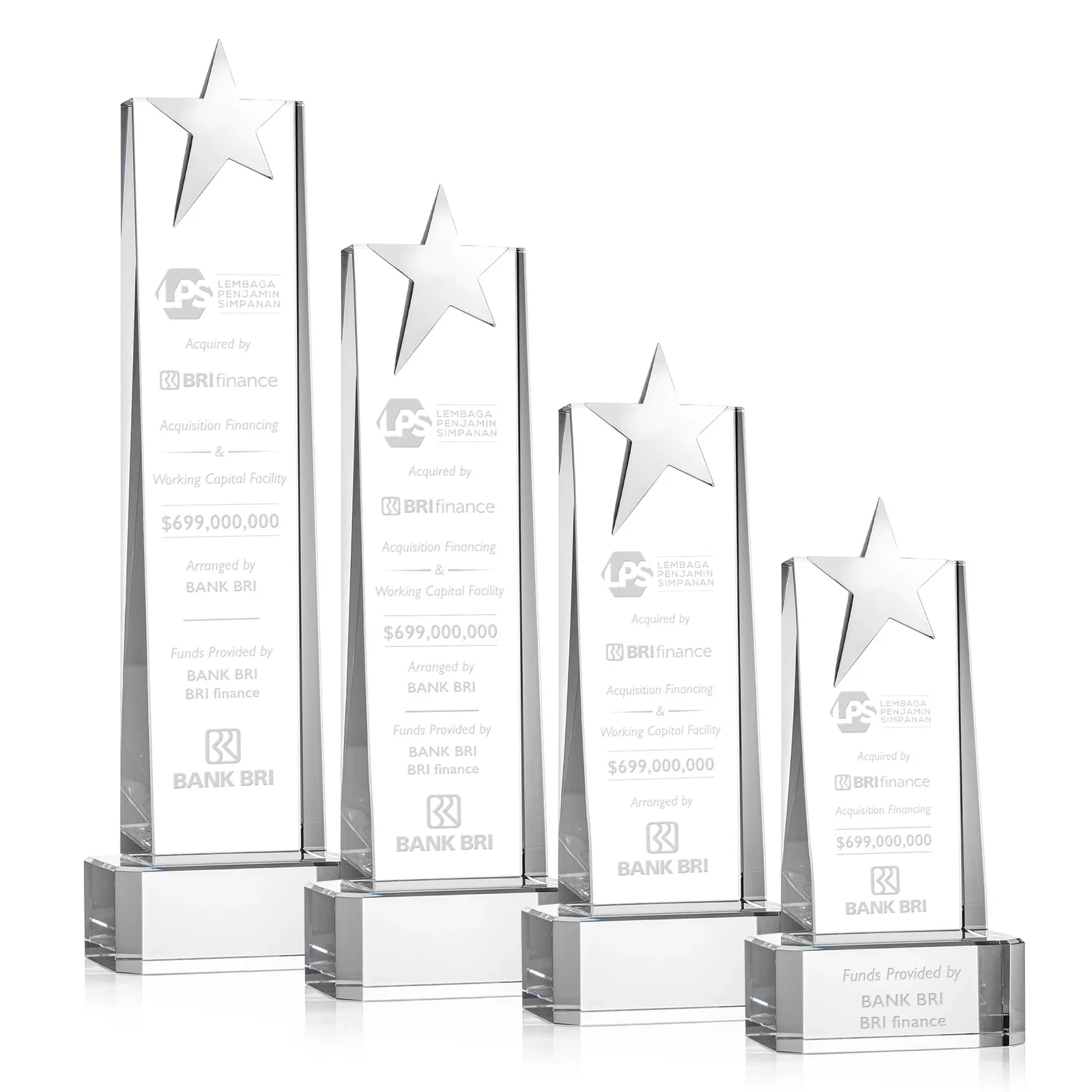 Custom Optical Crystal Tower Award with Chrome Star Crown on Thick Base for employee recognition