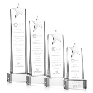 Optical Crystal Tower Award with Chrome Star Crown on Thick Base