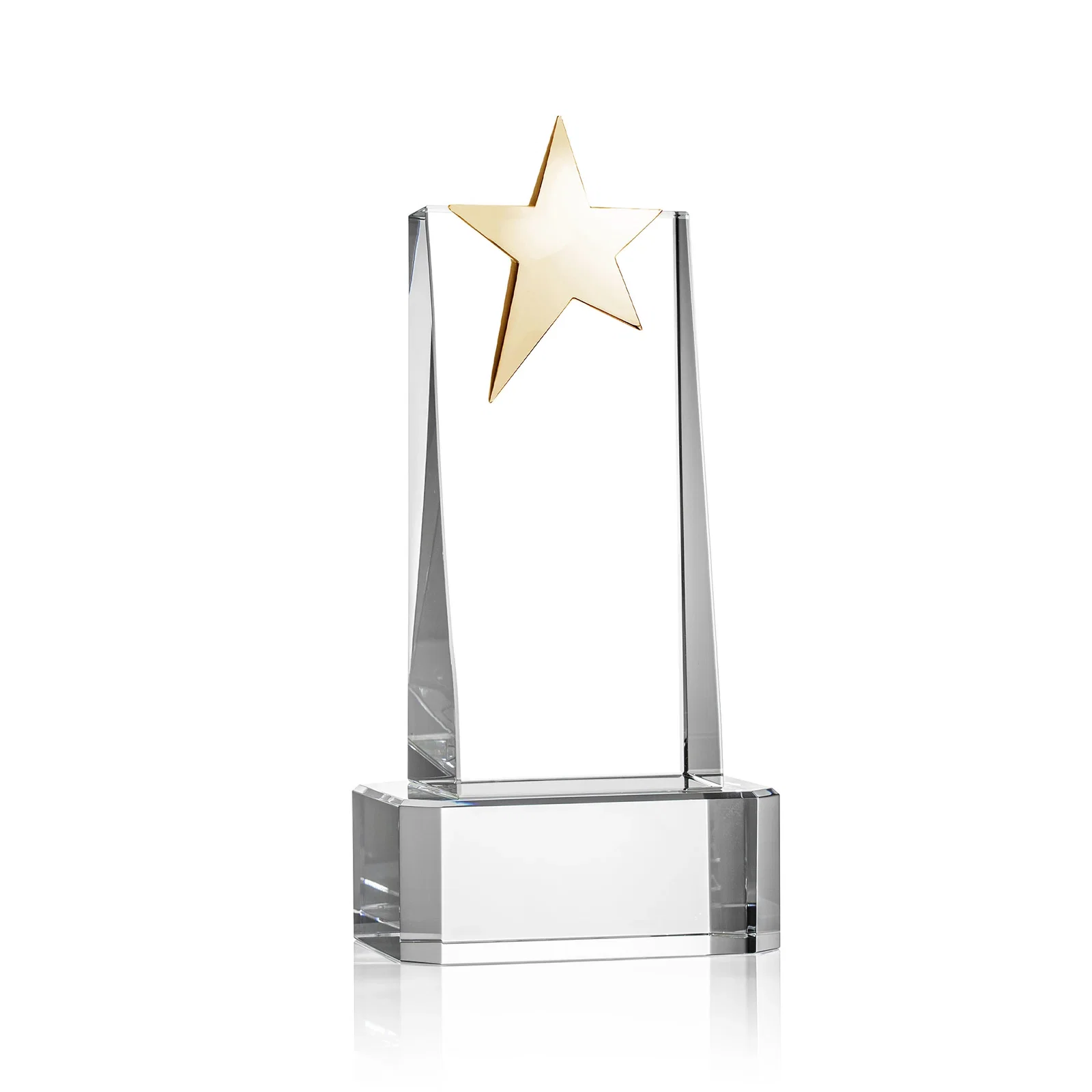 Personalized Optical Crystal Tower Award with Chrome Star Crown on Thick Base, with your logo for employee recognition