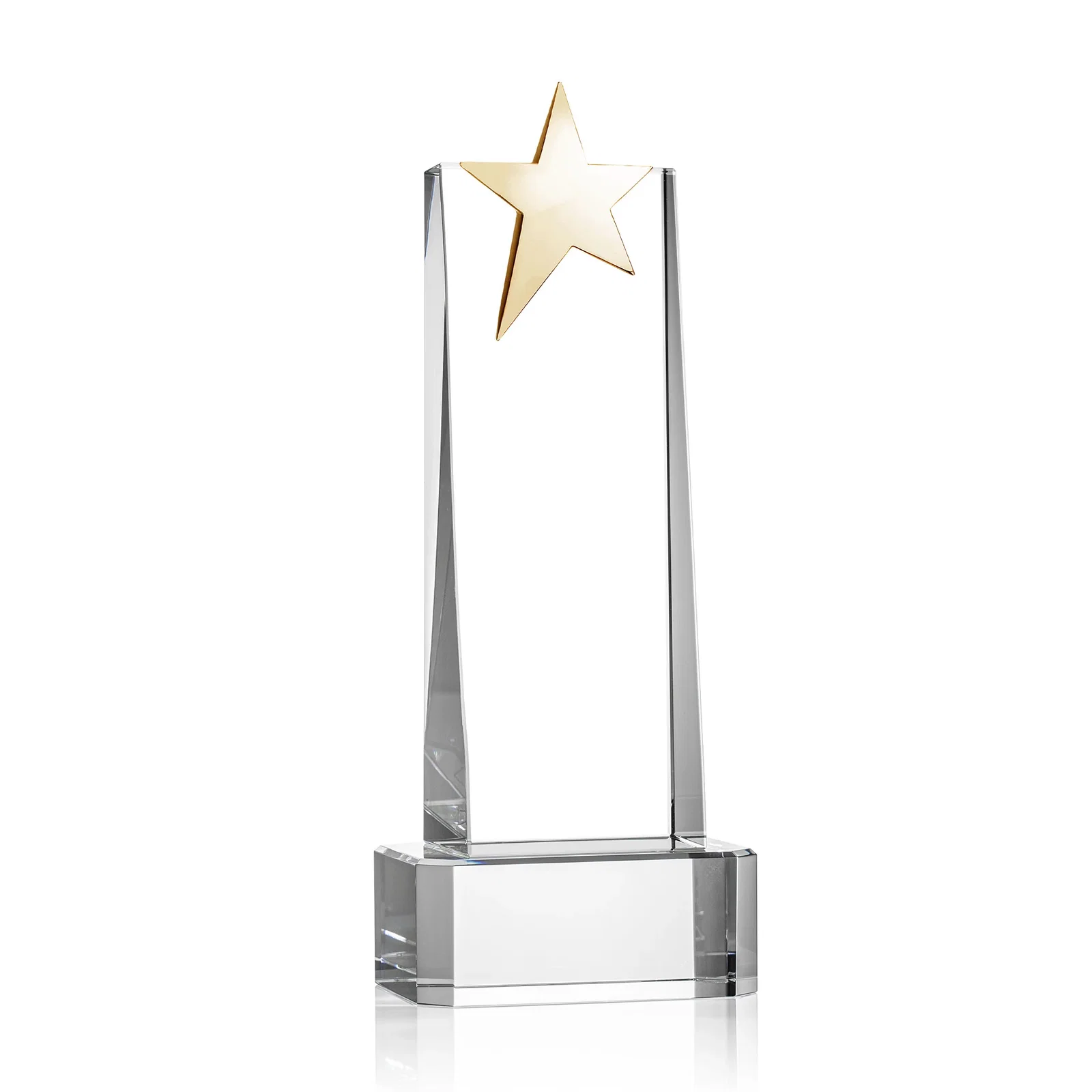 Personalized Optical Crystal Tower Award with Chrome Star Crown on Thick Base, with your logo for corporate award ceremonies