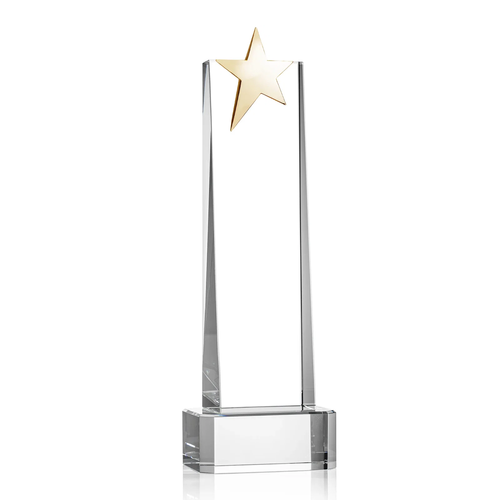 Personalized Optical Crystal Tower Award with Chrome Star Crown on Thick Base, with your logo for service anniversary gifts