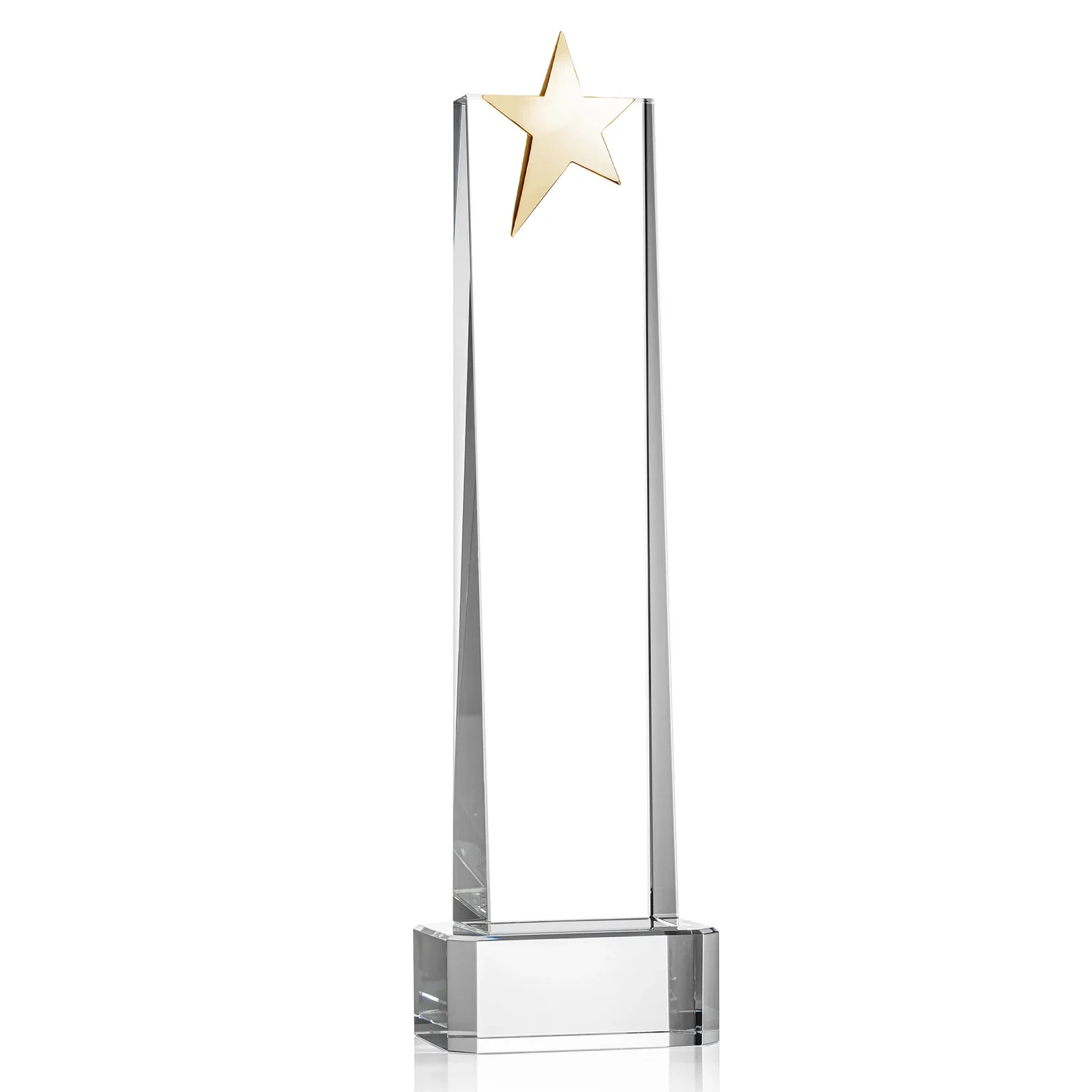 Personalized Optical Crystal Tower Award with Chrome Star Crown on Thick Base, with your logo for sales achievement awards