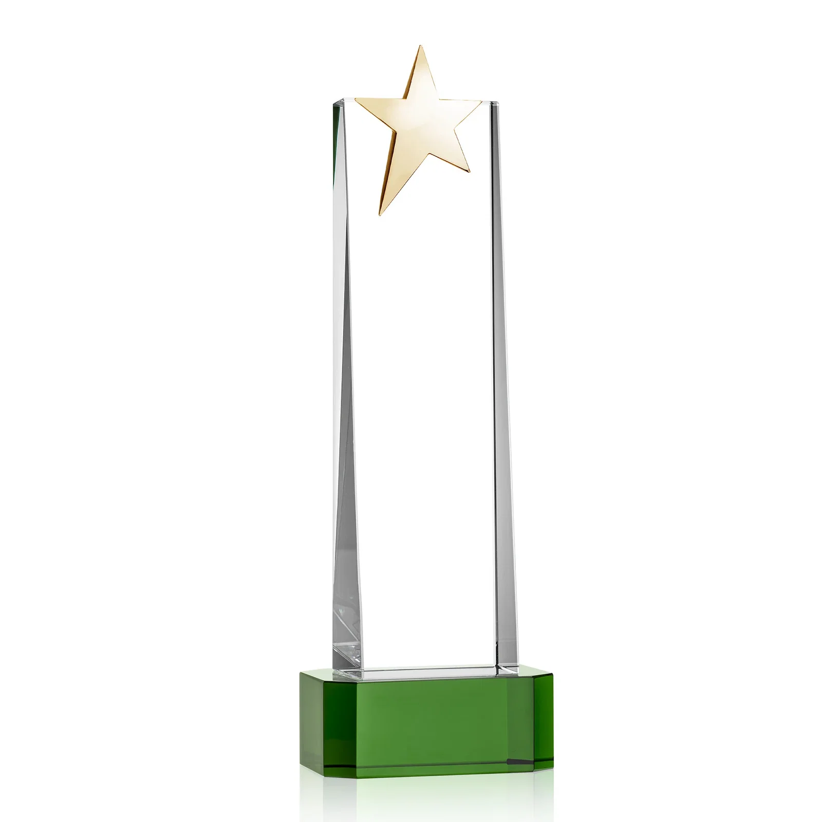 Personalized Optical Crystal Tower Award with Chrome Star Crown on Thick Base, with your logo for donor appreciation